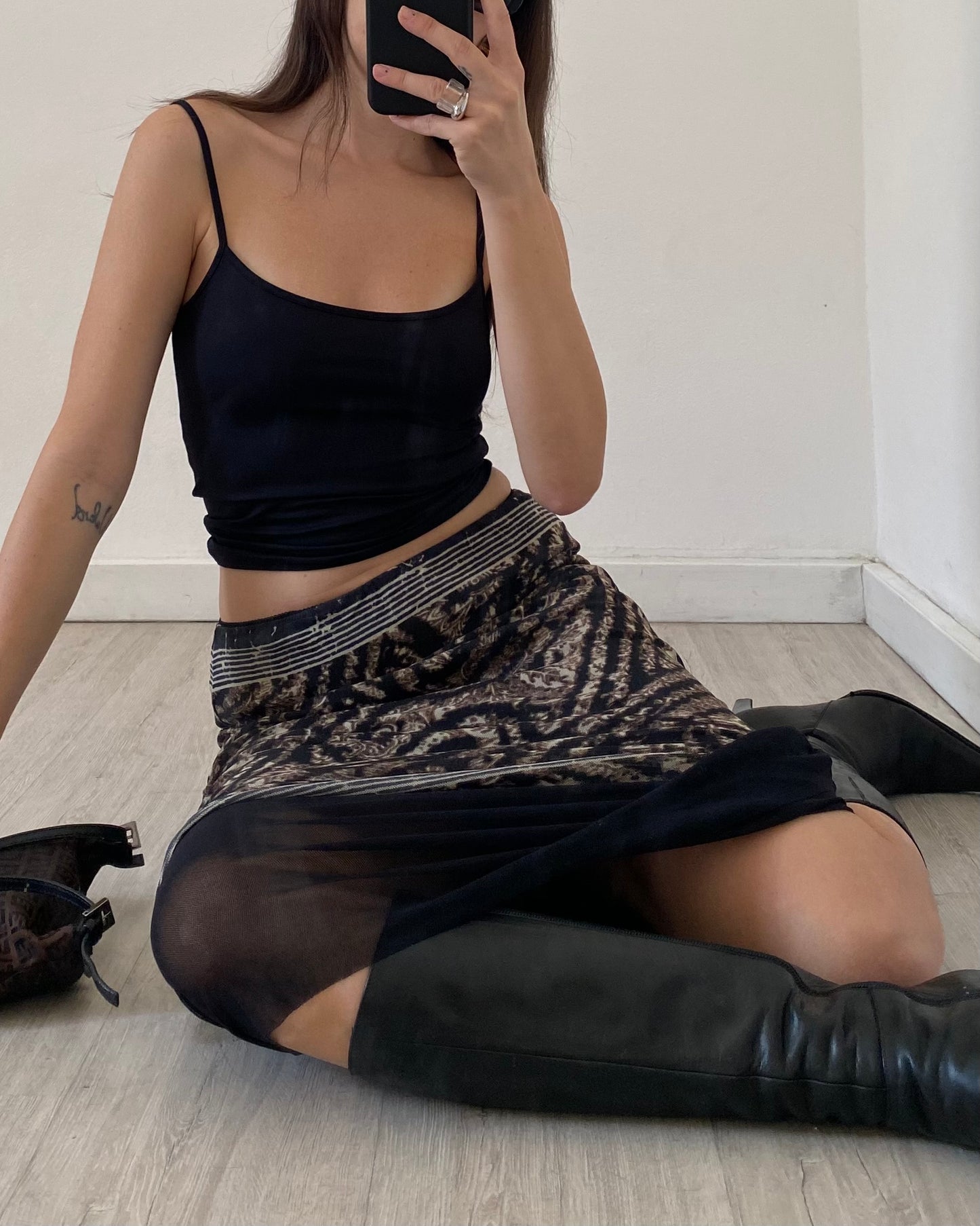 Micro mesh midi skirt