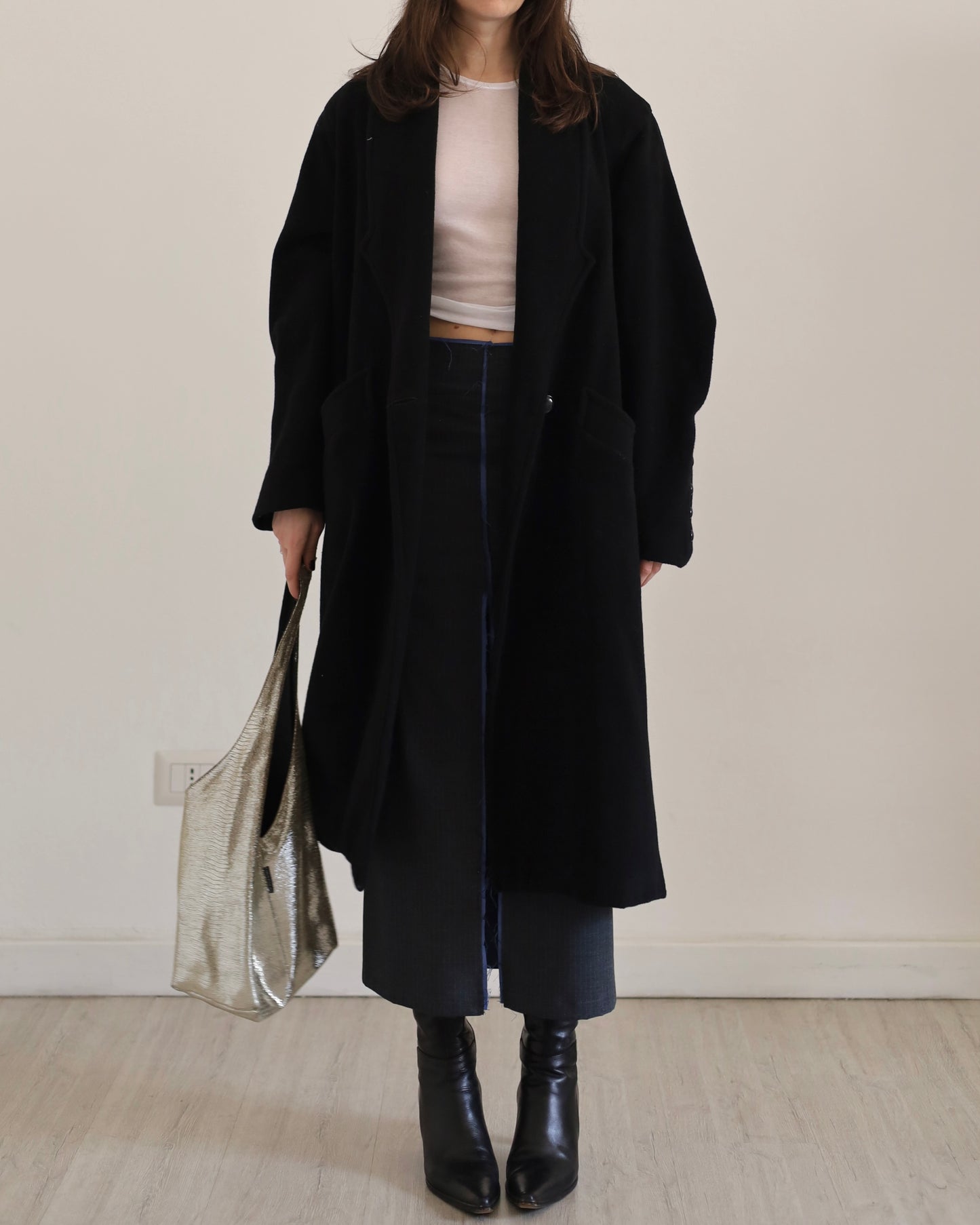 Wool double-breasted long coat