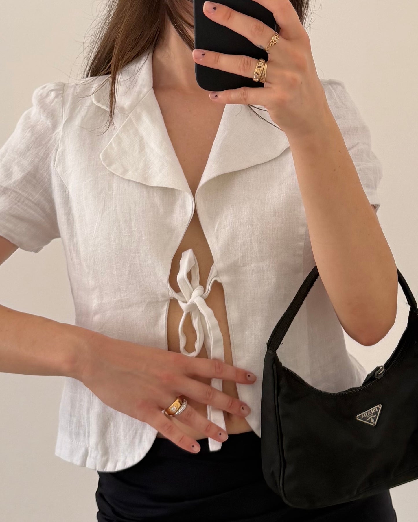 White linen cut out top