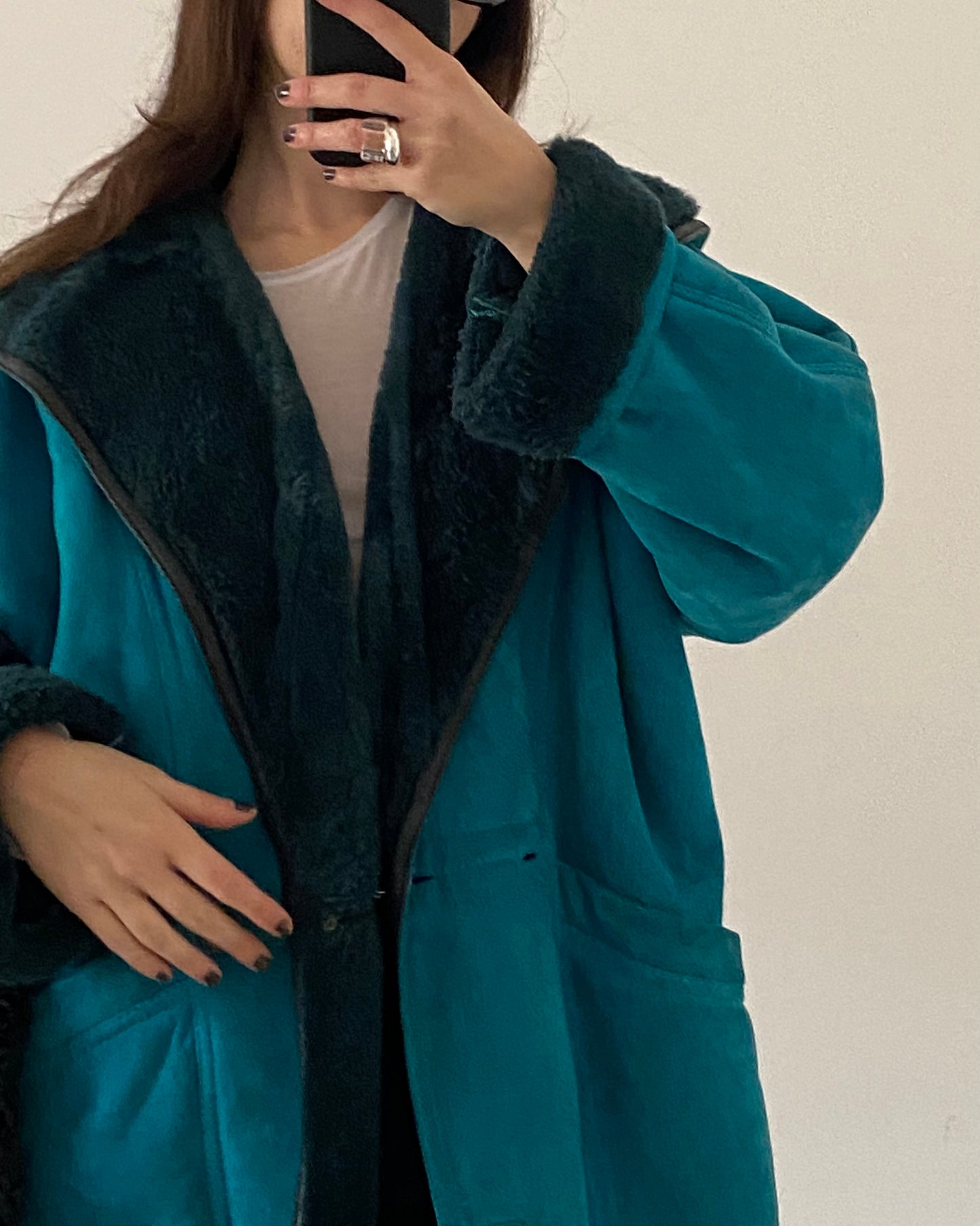 Teal shearling coat