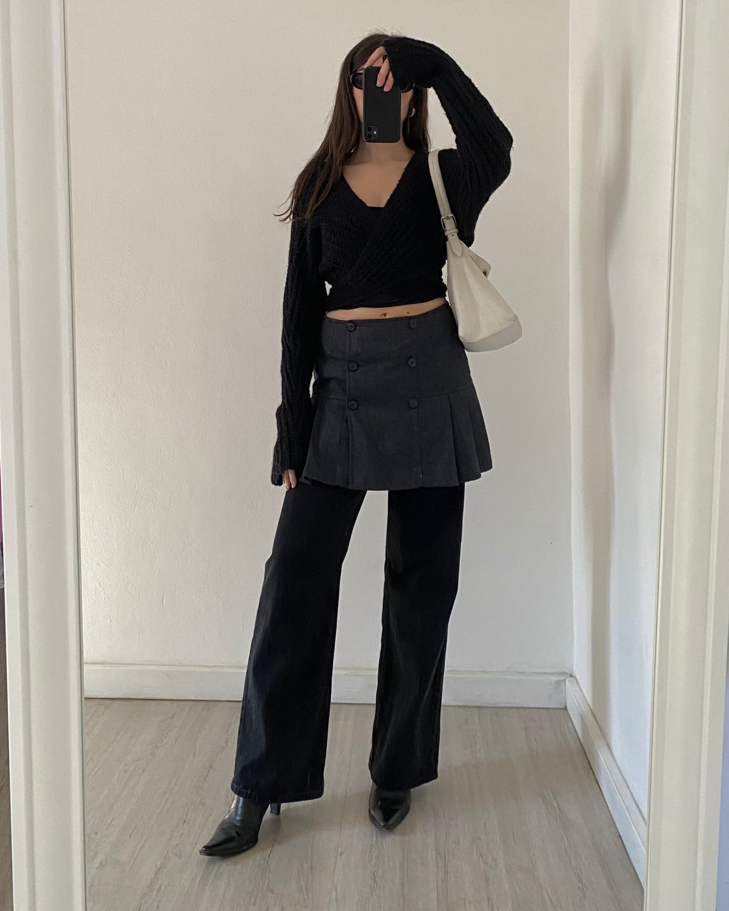 Wool pleated mini skirt