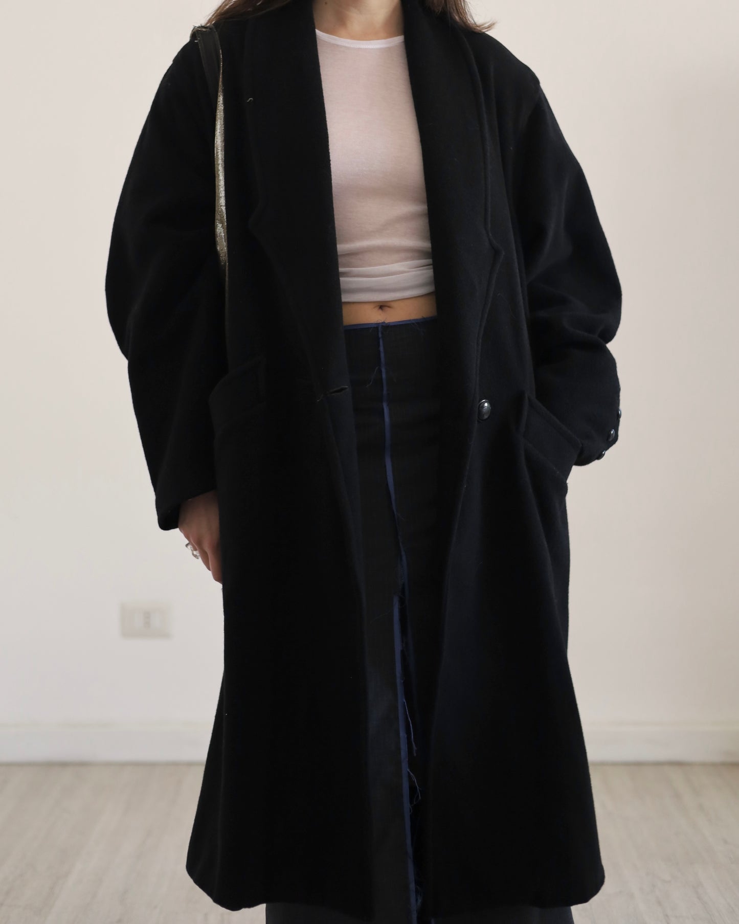 Wool double-breasted long coat