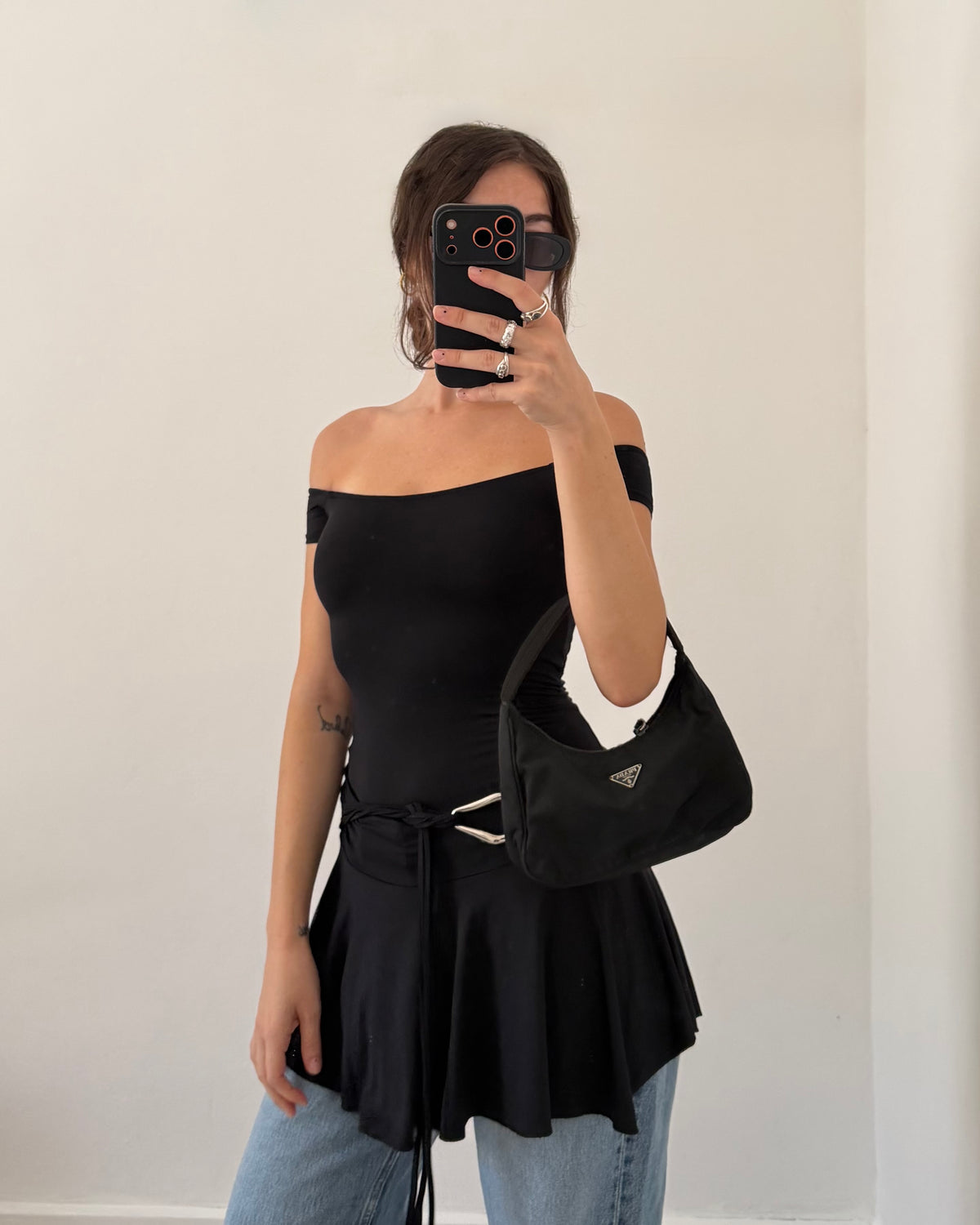 Mini dress with metal belt