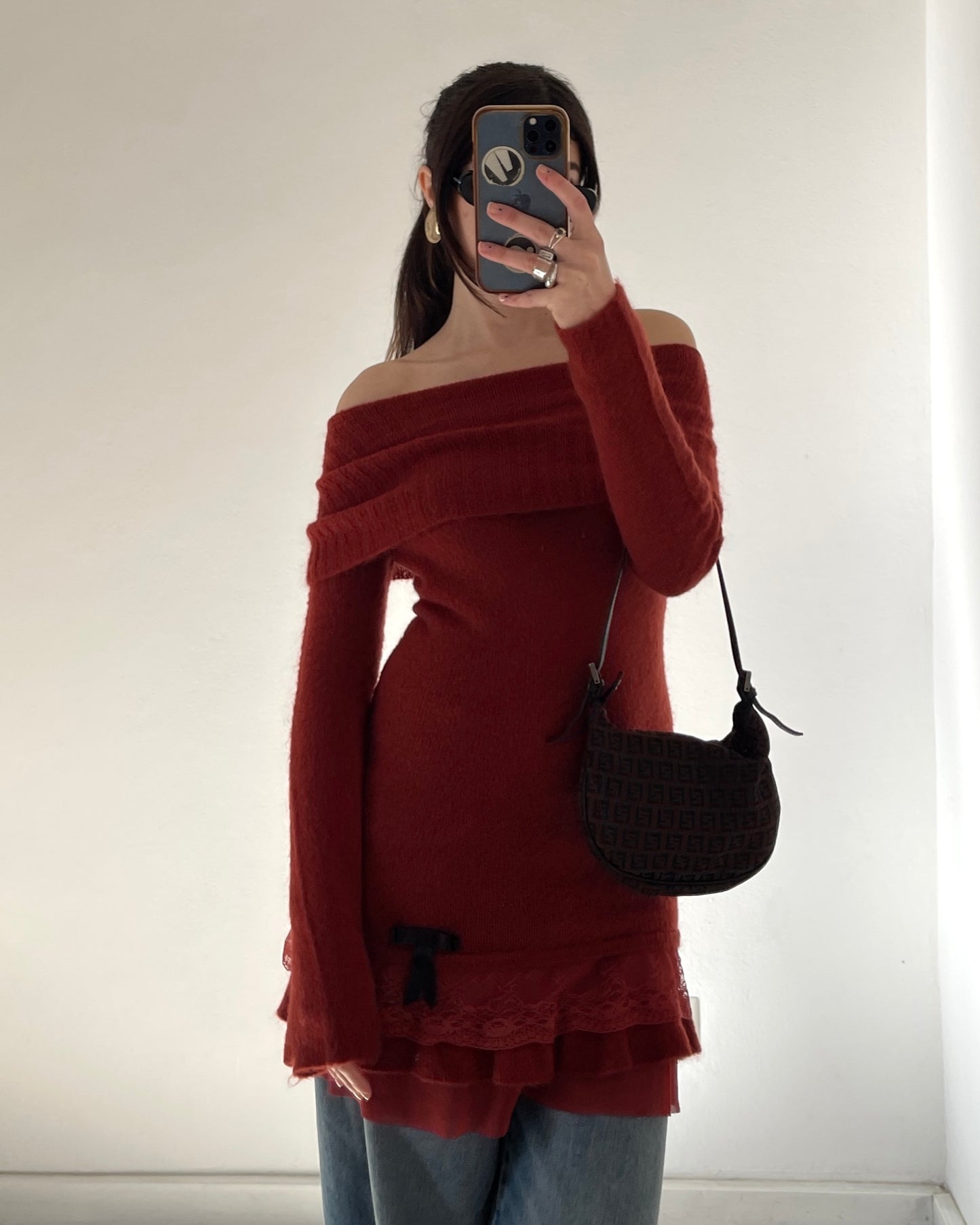 Knit dress with lace volants