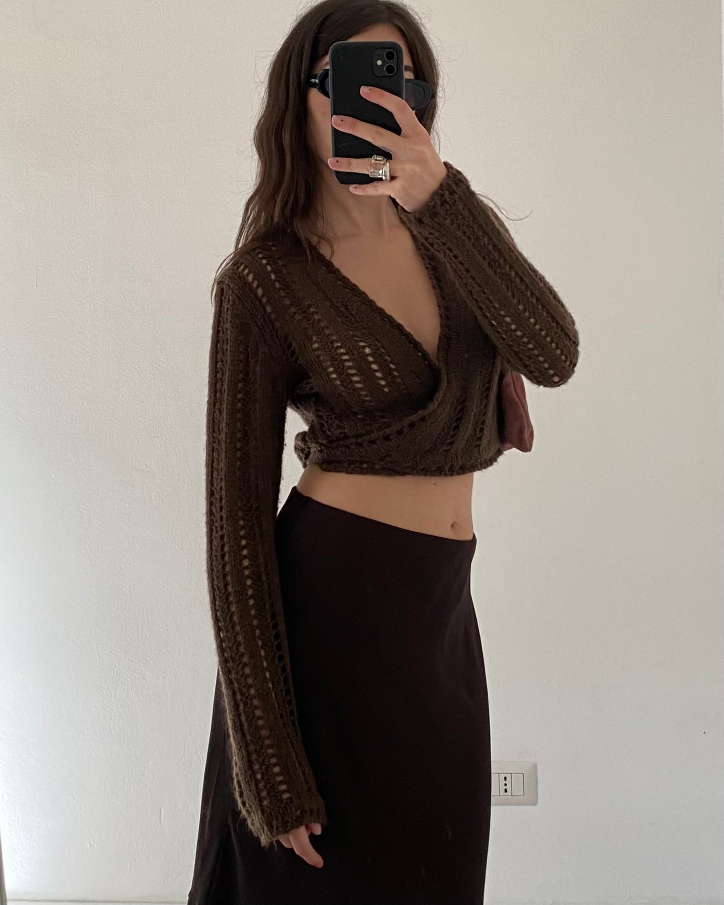 Openwork wool wrap top