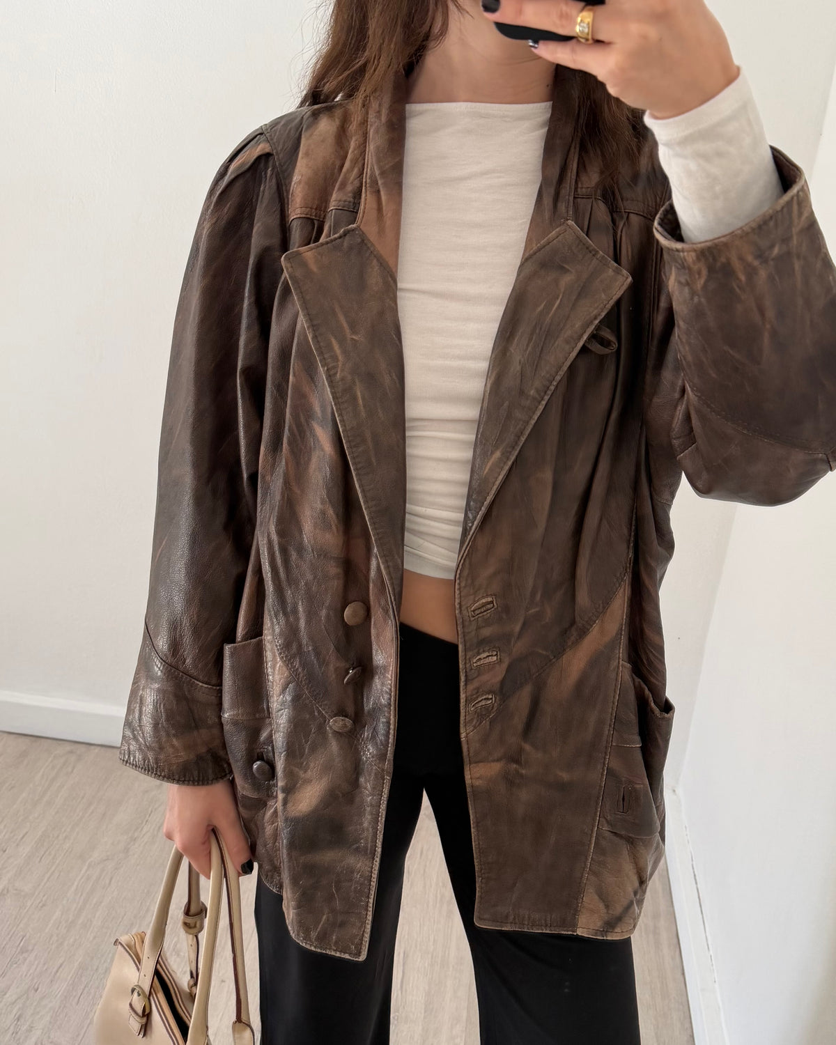 Distressed leather jacket