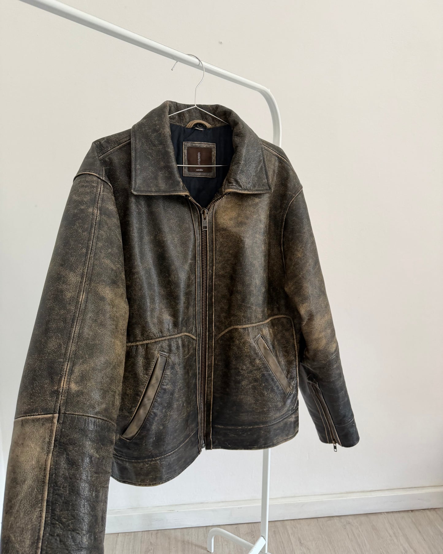 Brown distressed leather jacket