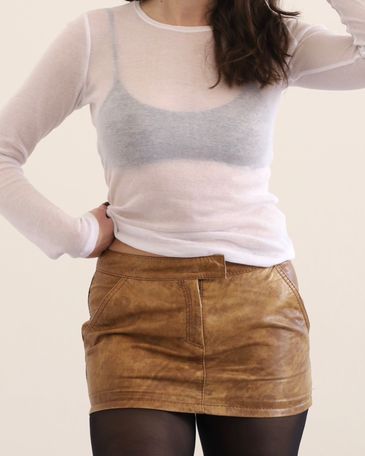 Distressed leather mini skirt