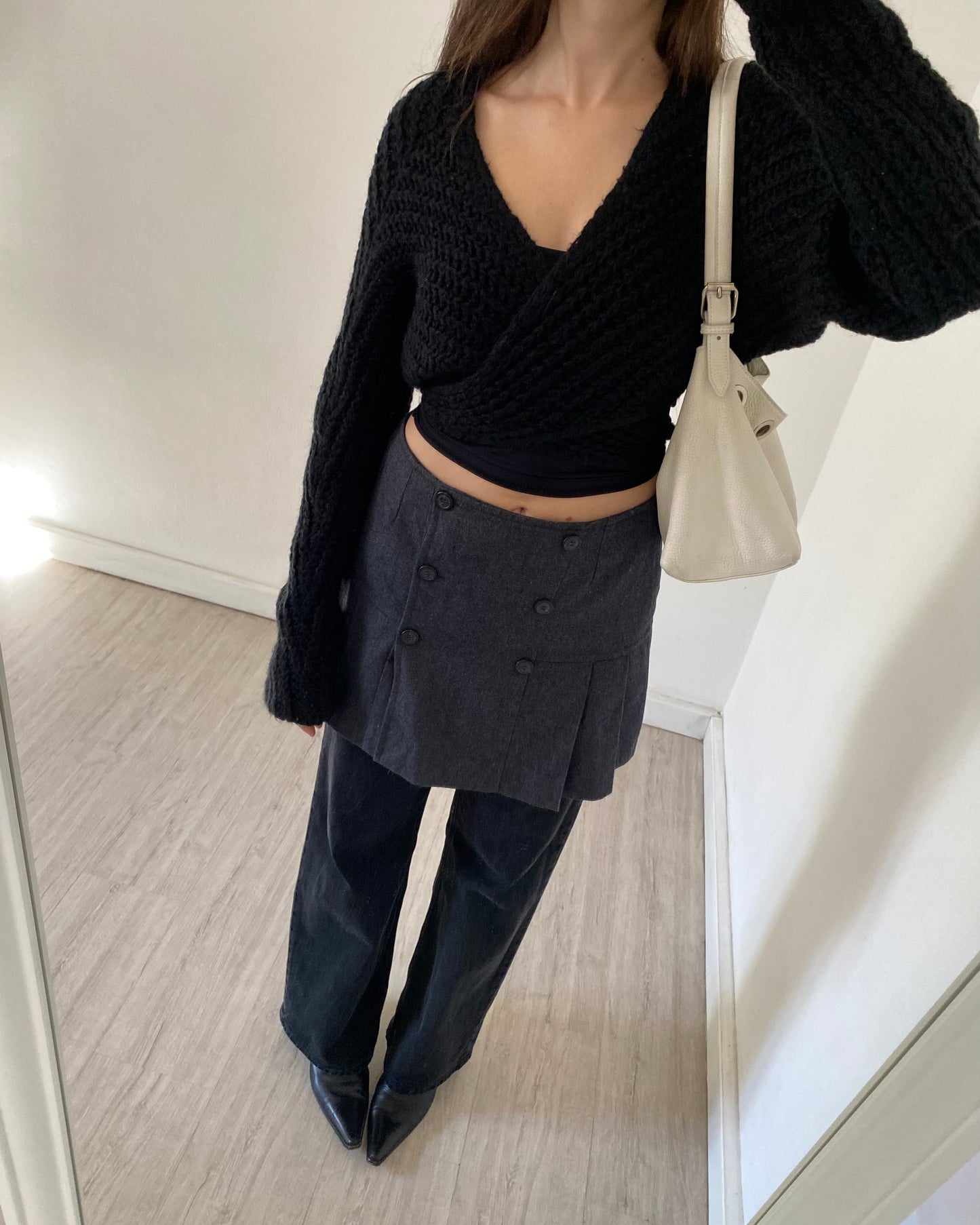 Wool pleated mini skirt