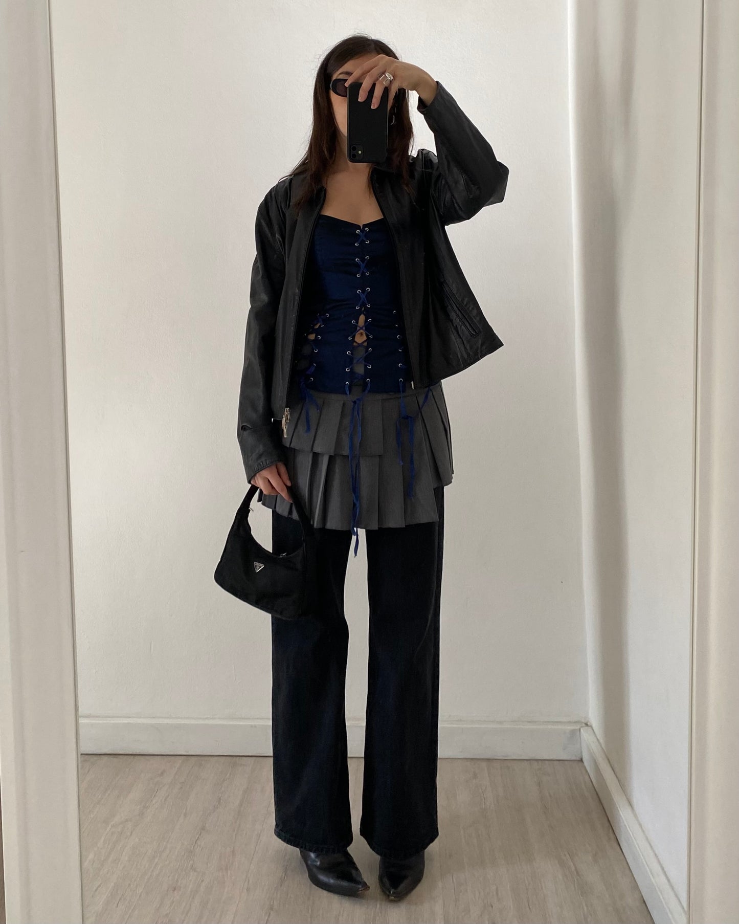 Midnight blue lace up corset