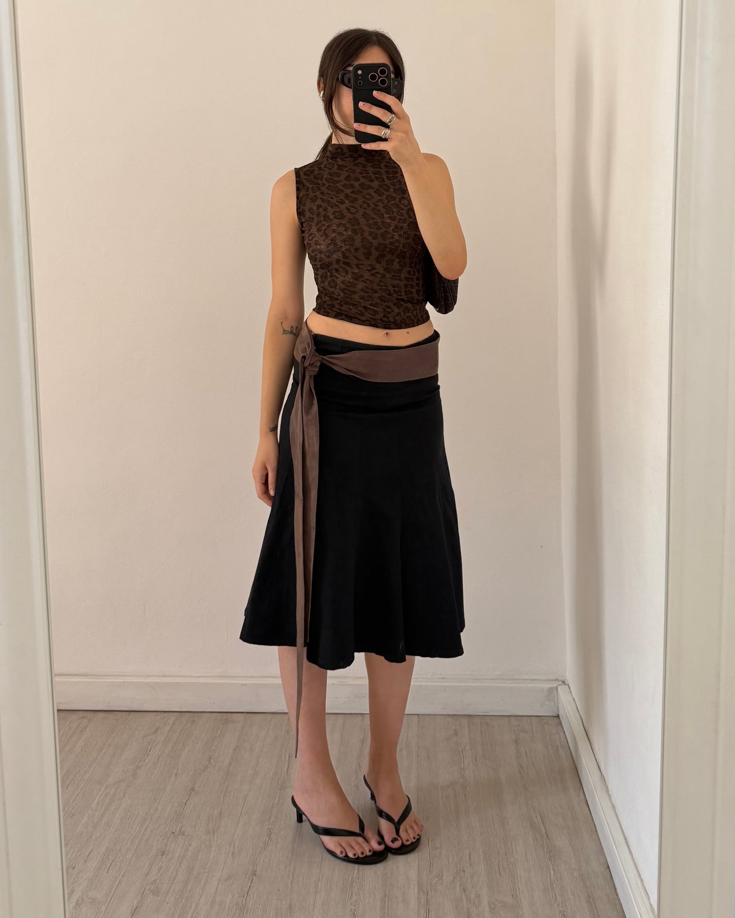 y2k black cotton midi skirt