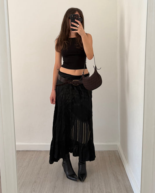00s patchwork satin maxi skirt