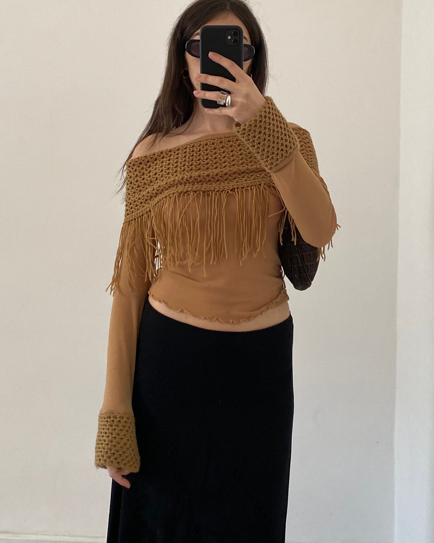 Sheer fringed micro mesh top