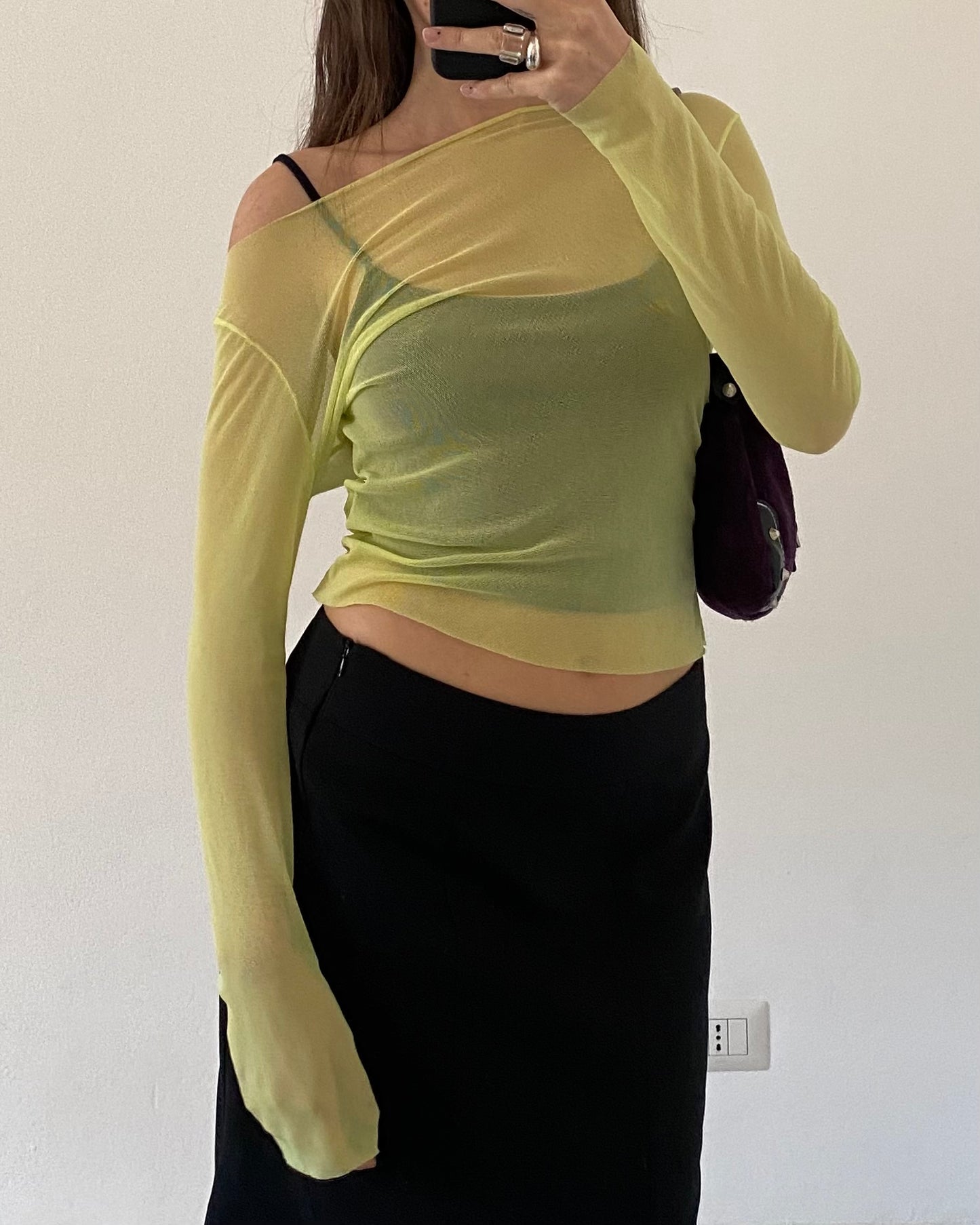 Lime green micro mesh top