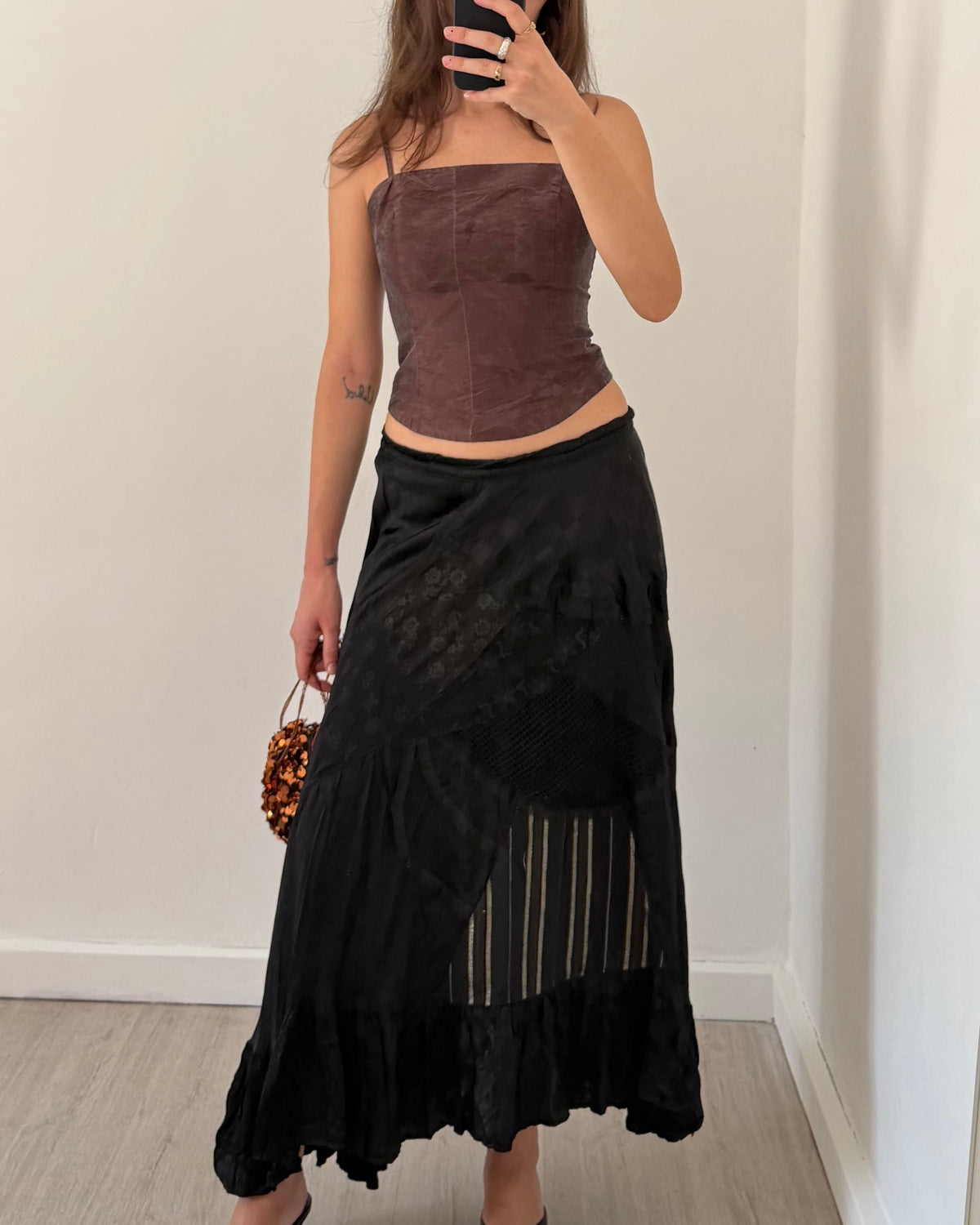 00s patchwork satin maxi skirt