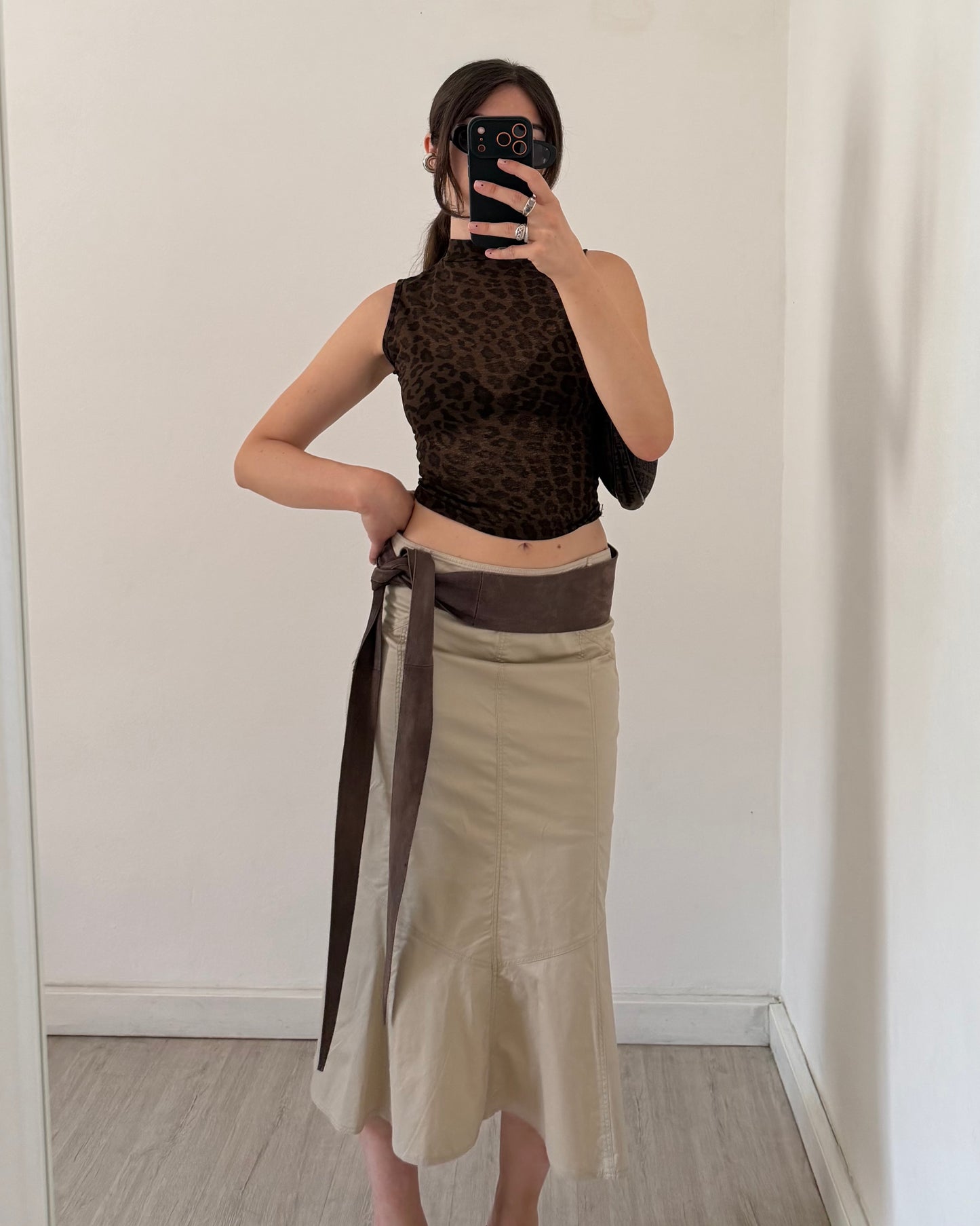 Beige cotton midi skirt