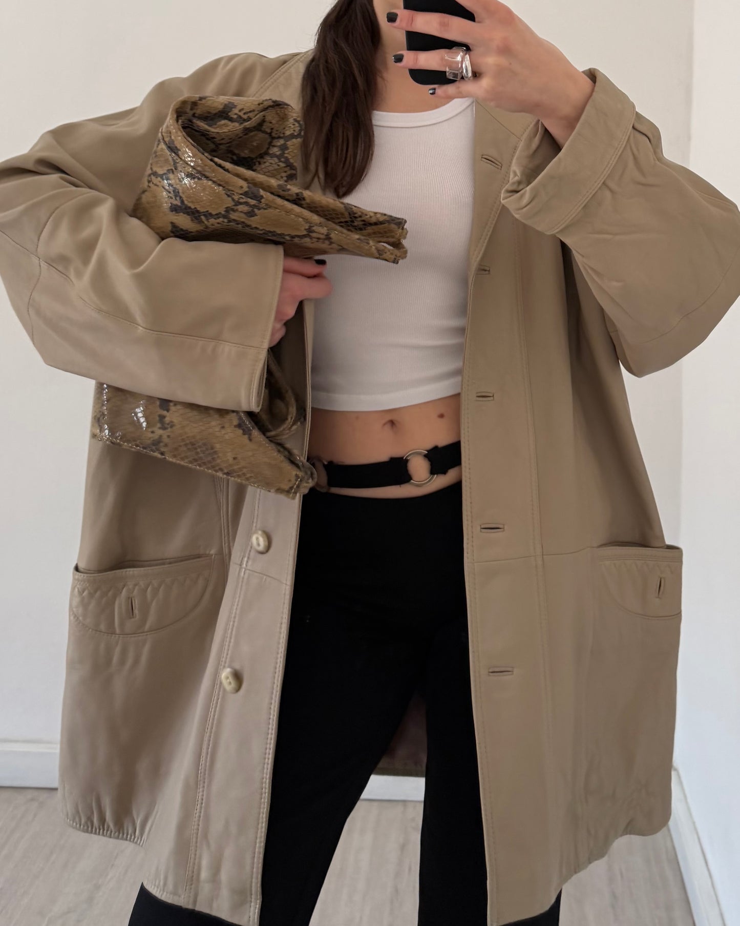 Nappa leather beige jacket