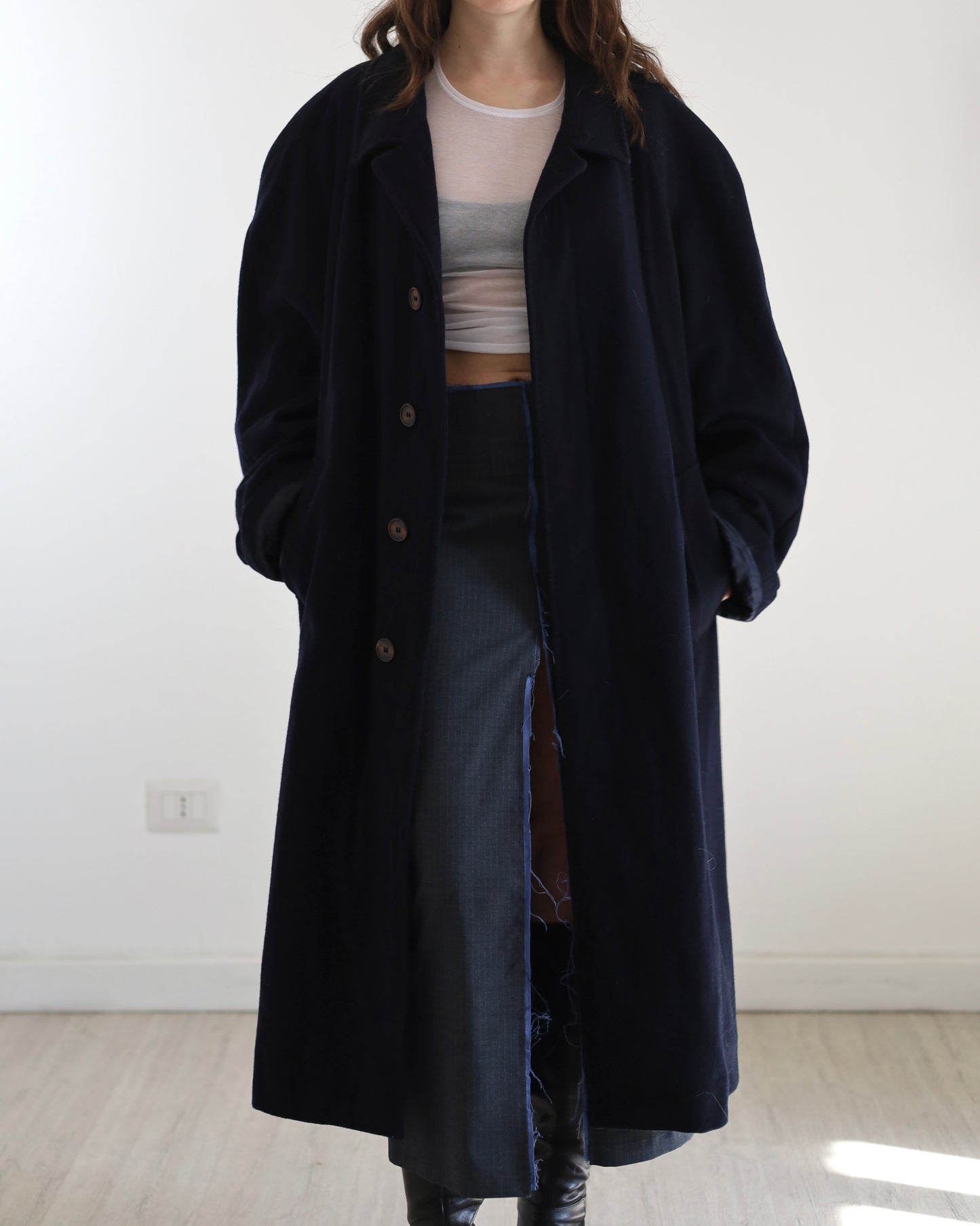 Navy wool belted coat