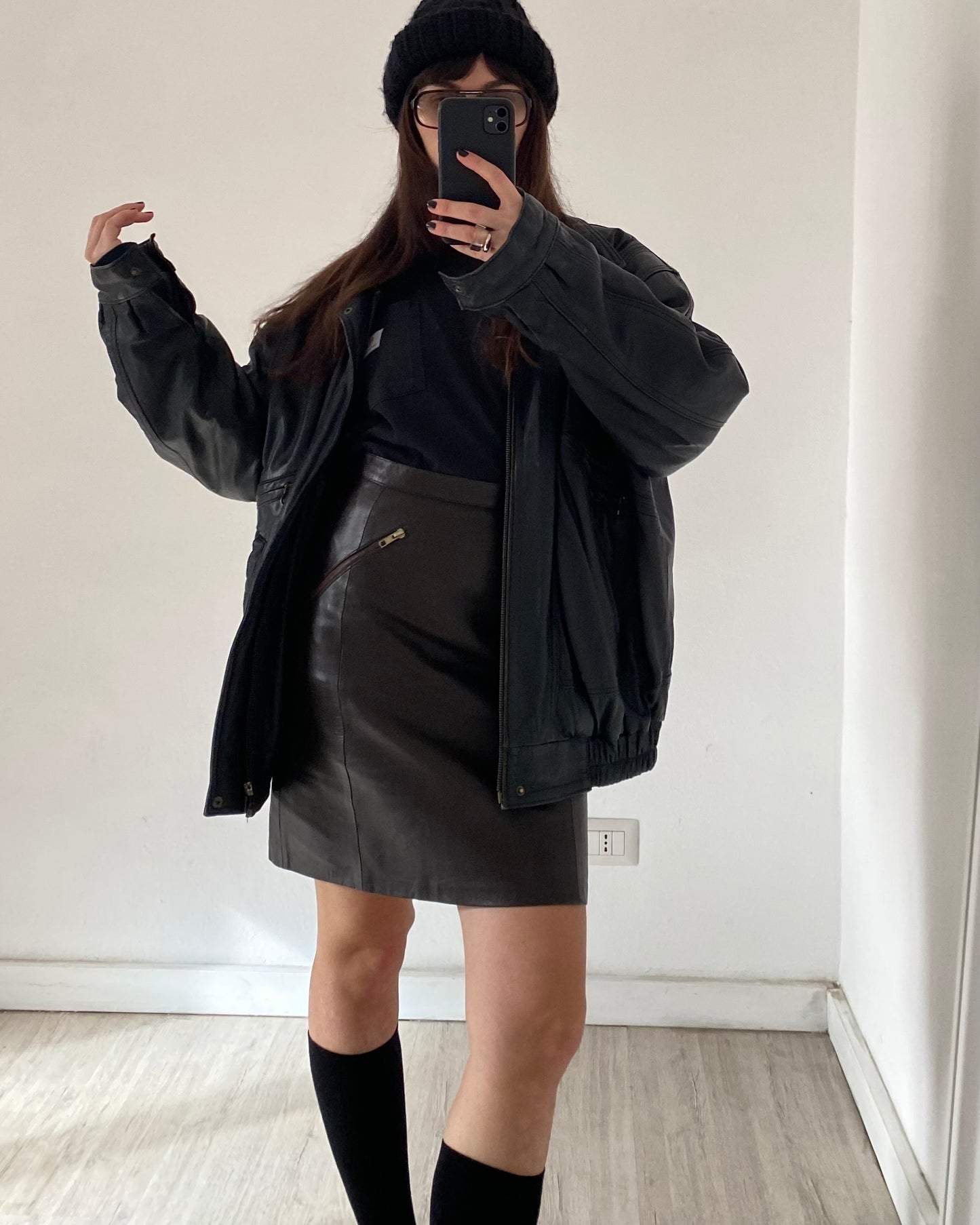 Brown leather skirt