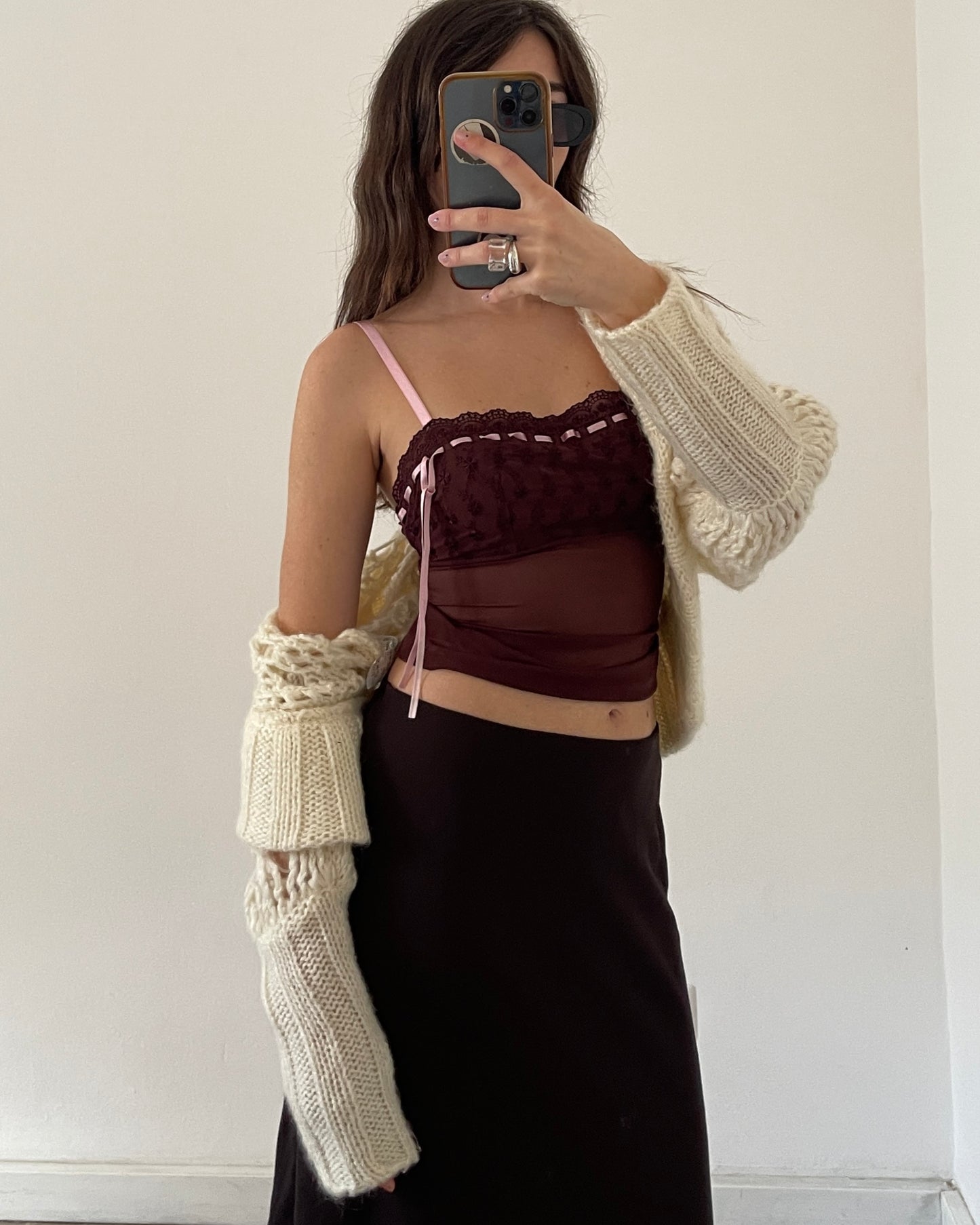 Sheer top with baby pink ribbon