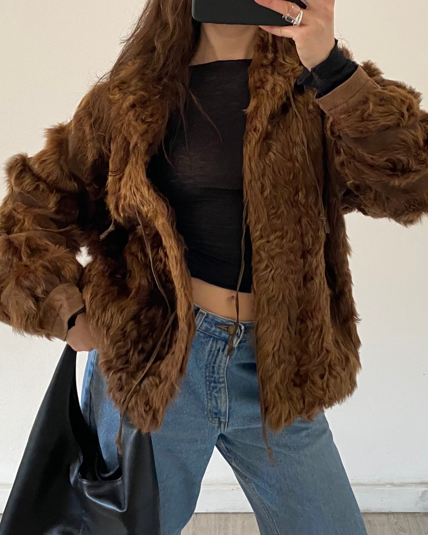 Leather jacket with fur