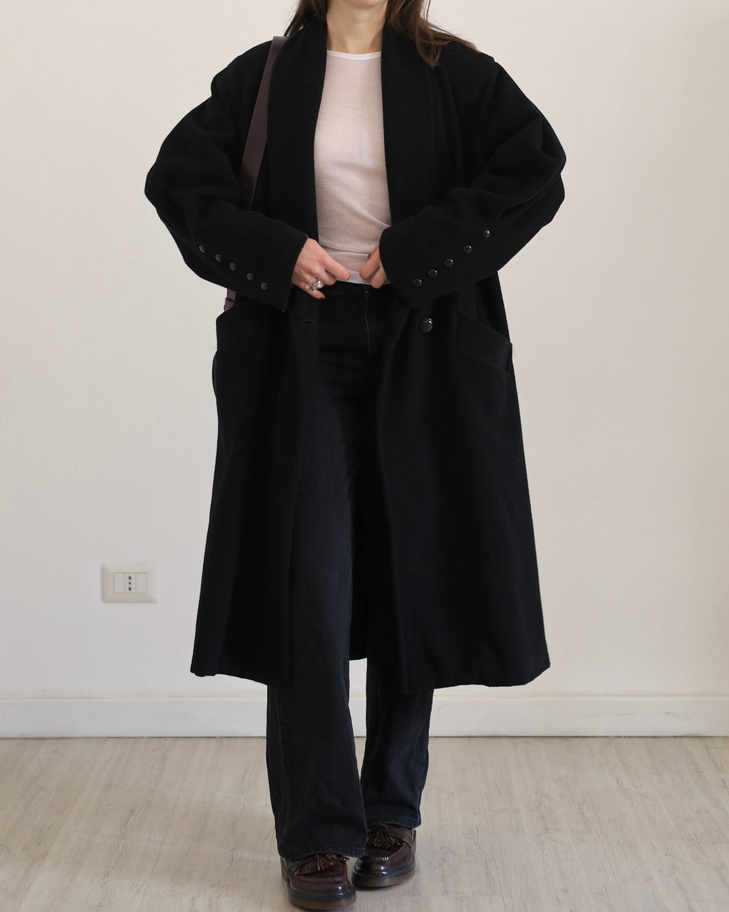 Wool double-breasted long coat