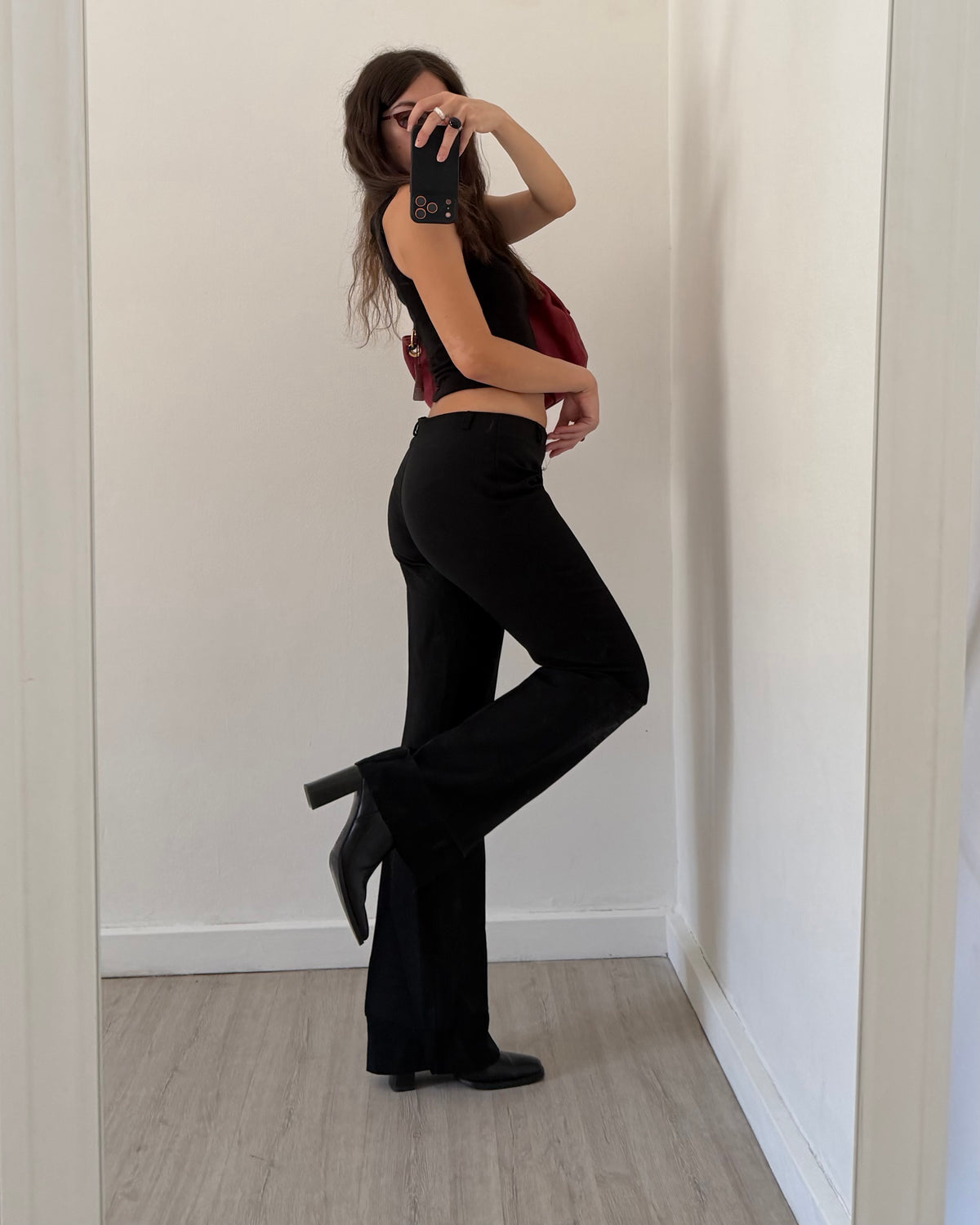 Minimal black kickflare trousers