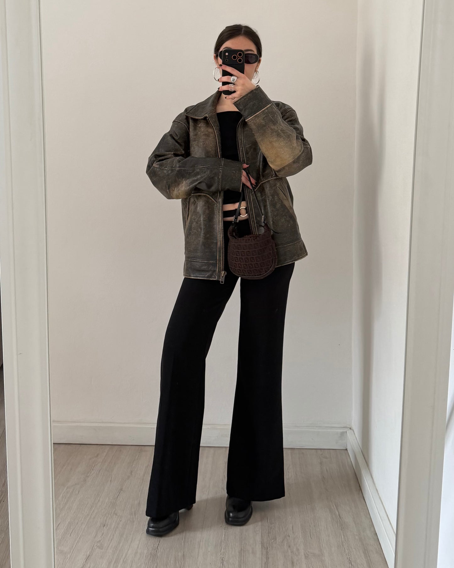 Brown distressed leather jacket