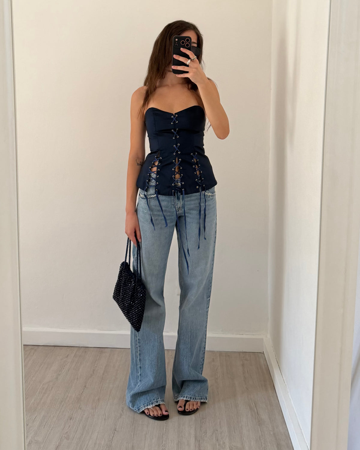 Lace up corset top with ribbons