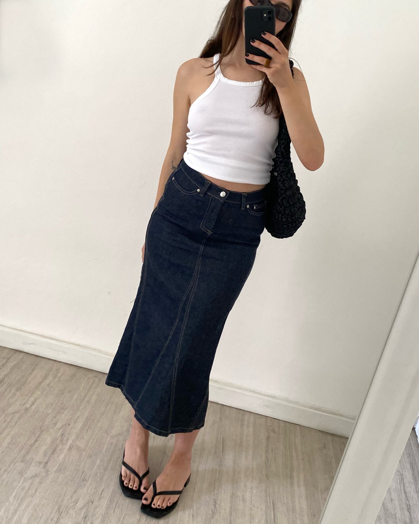 Longuette denim skirt