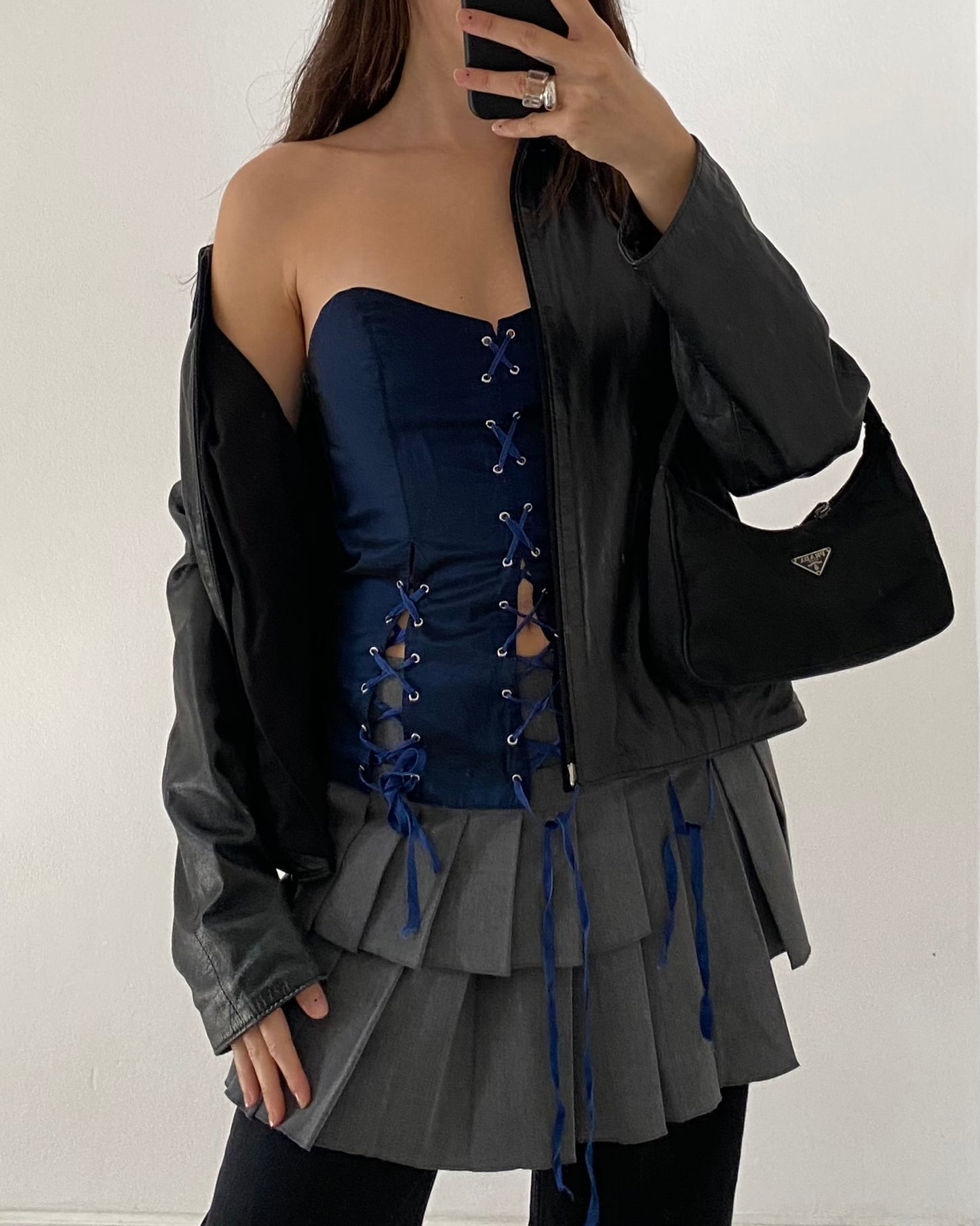 Midnight blue lace up corset