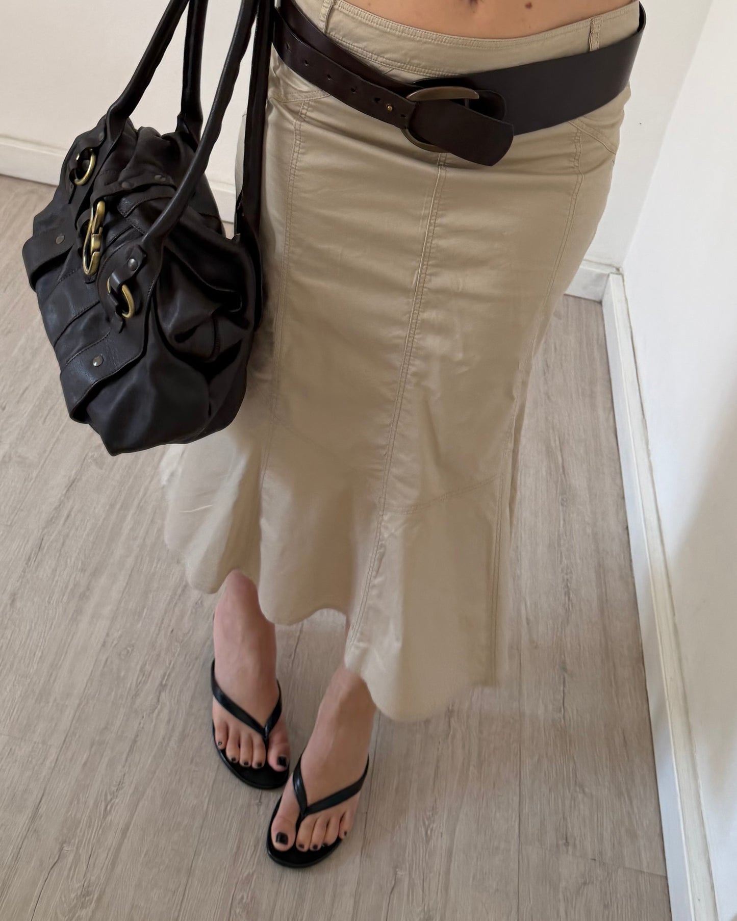 Beige cotton midi skirt
