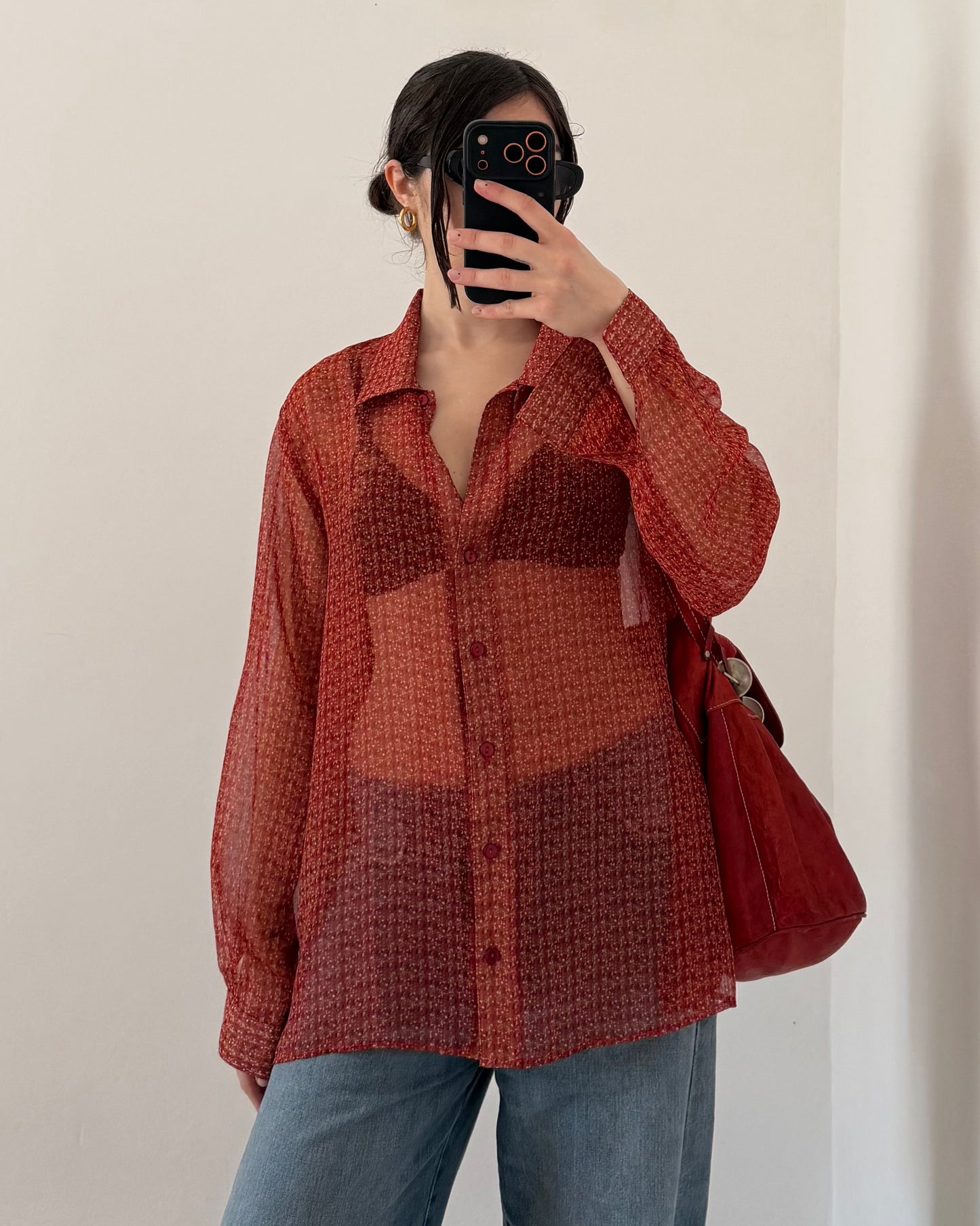 Sheer ditsy floral shirt