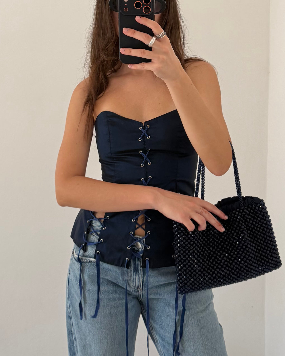 Lace up corset top with ribbons