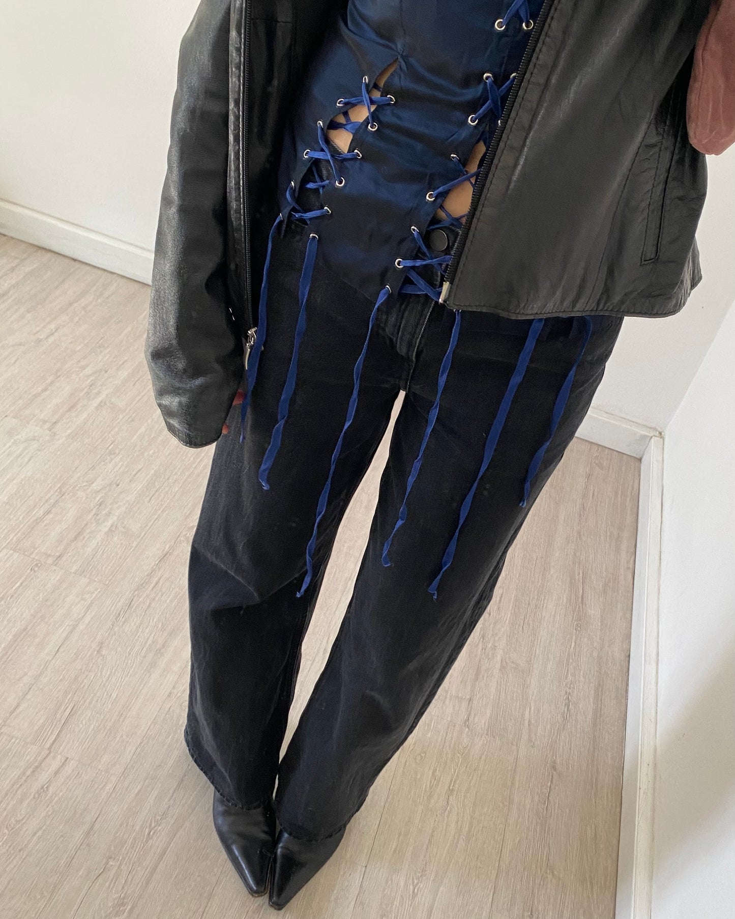 Midnight blue lace up corset