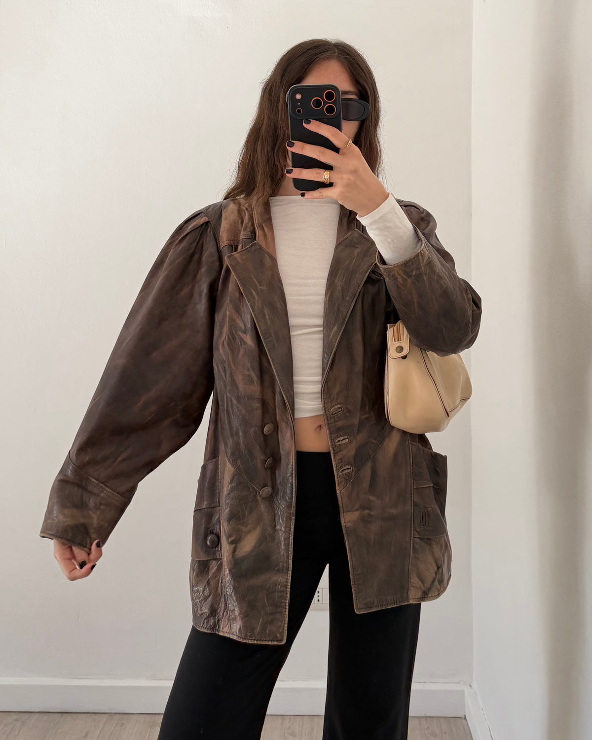 Distressed leather jacket