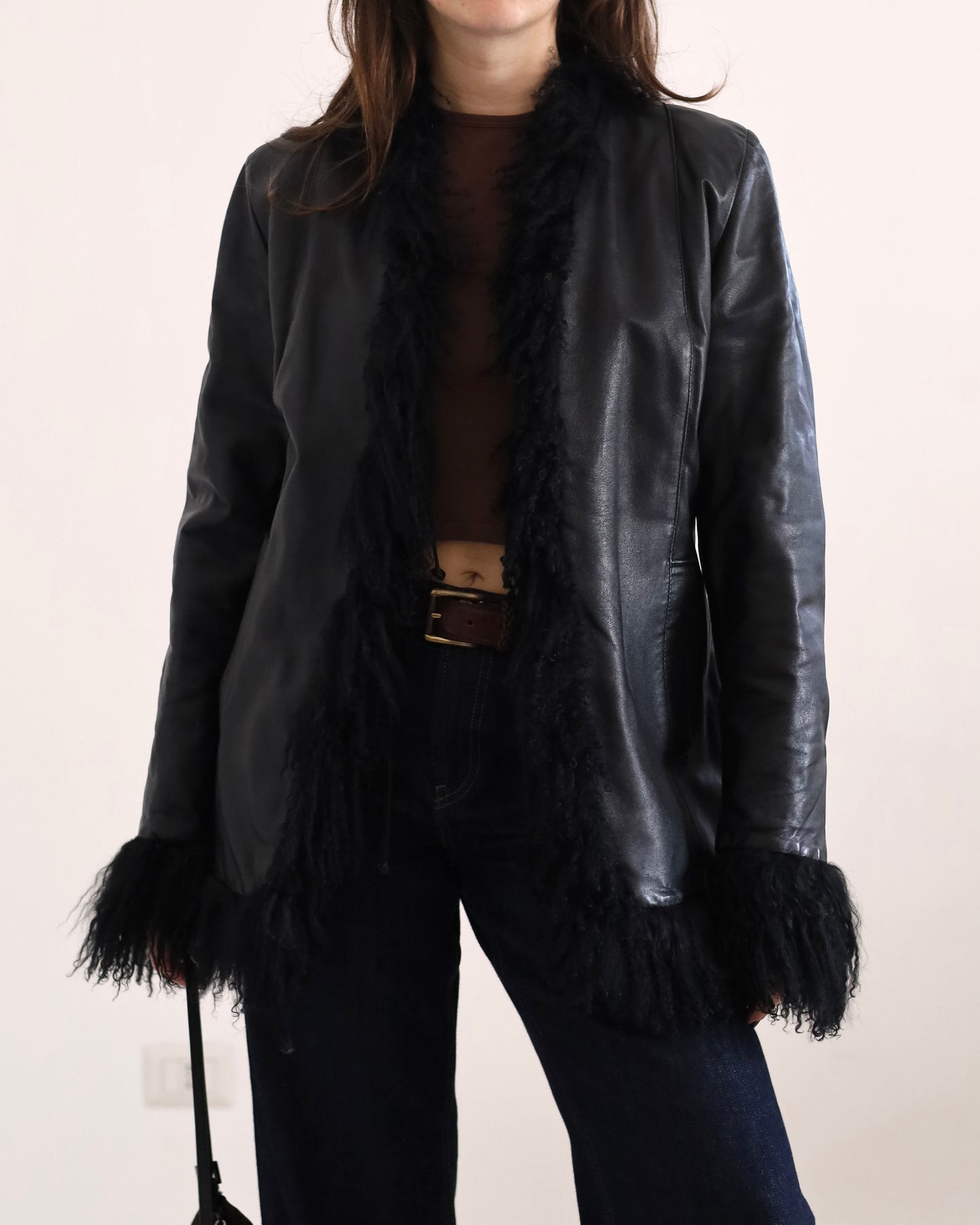 Black leather afghan jacket