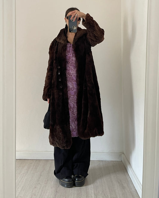Brown long faux fur coat