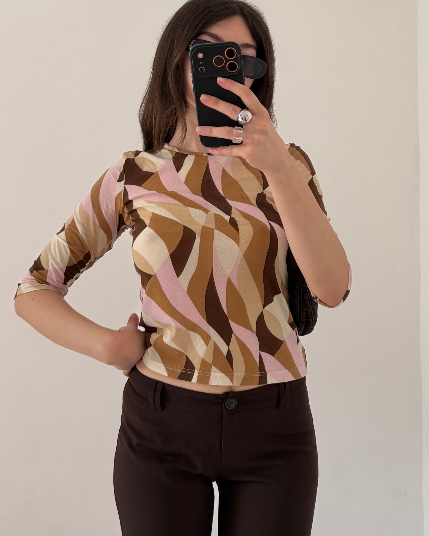 Micro mesh abstract print top