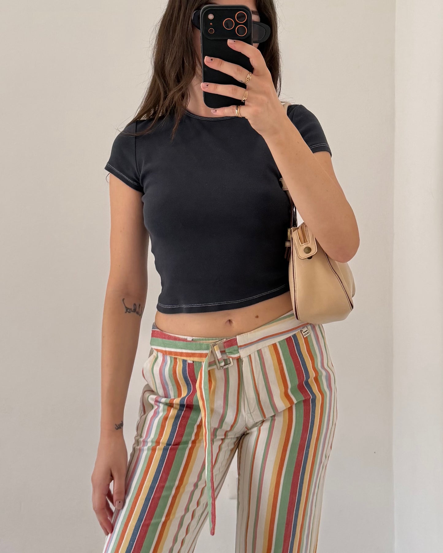 Linen mix striped trousers