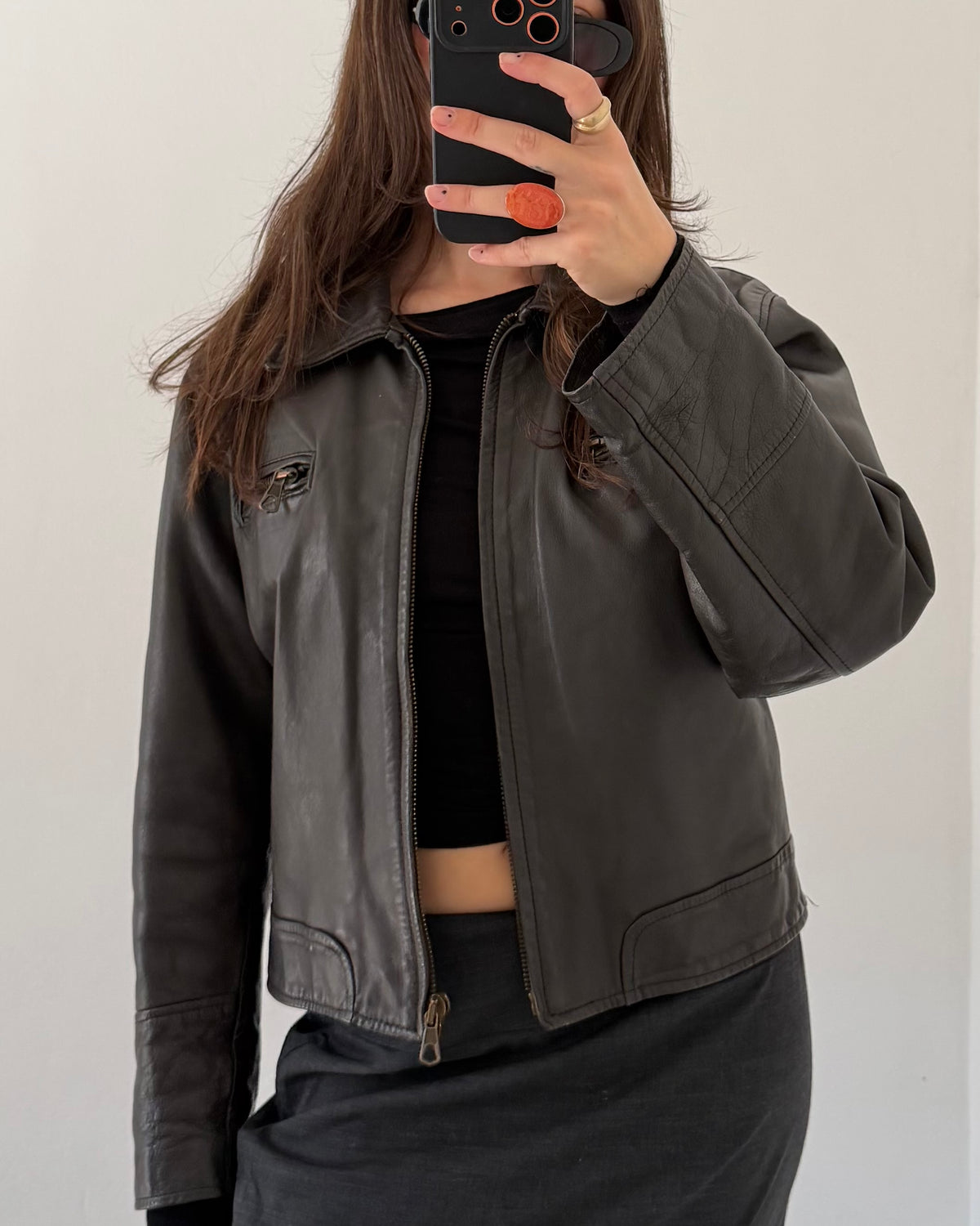 90s brown leather bomber jacket