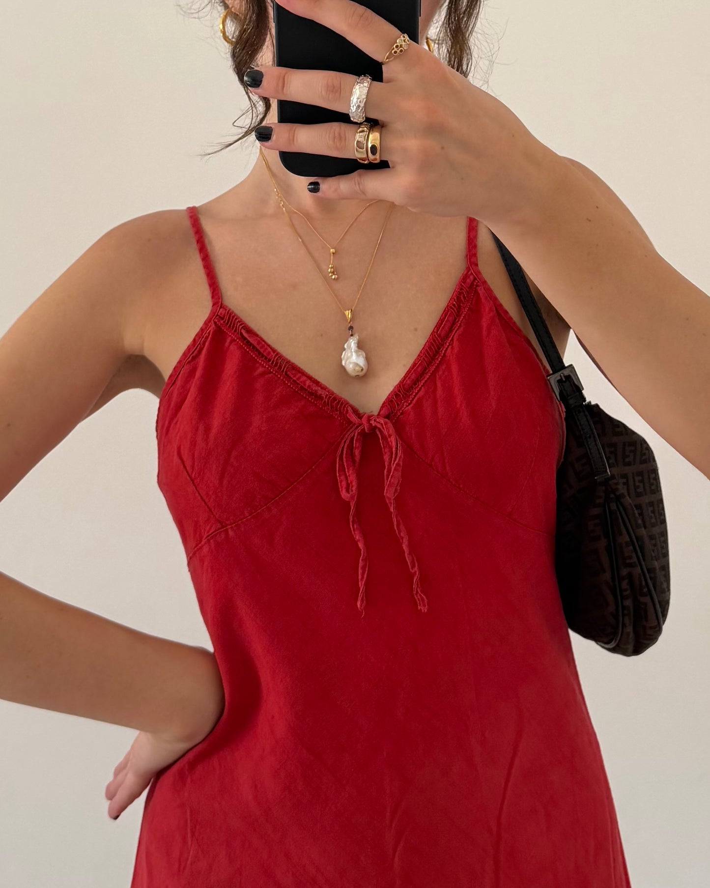 Linen red mini dress