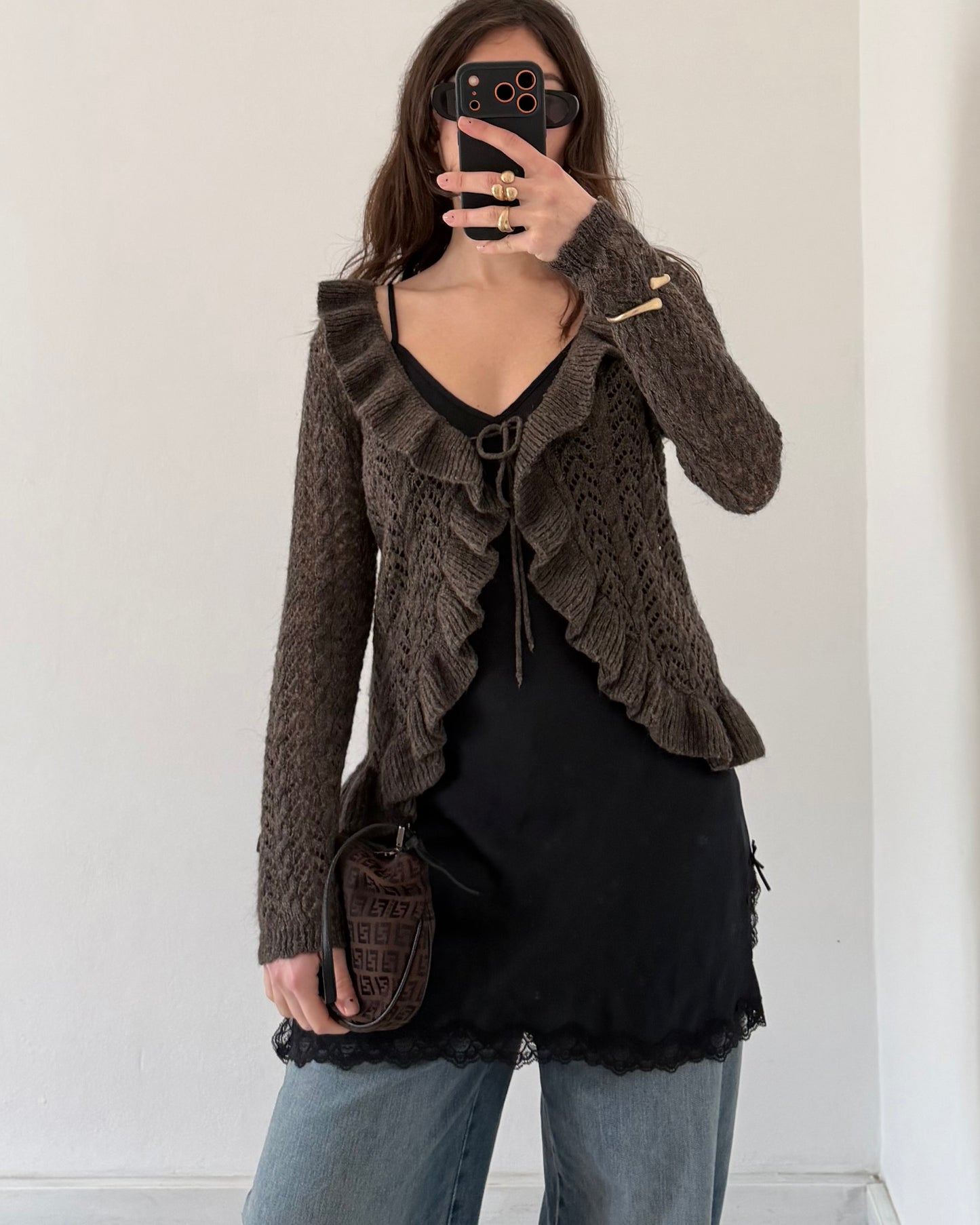 Wool cardigan with volants