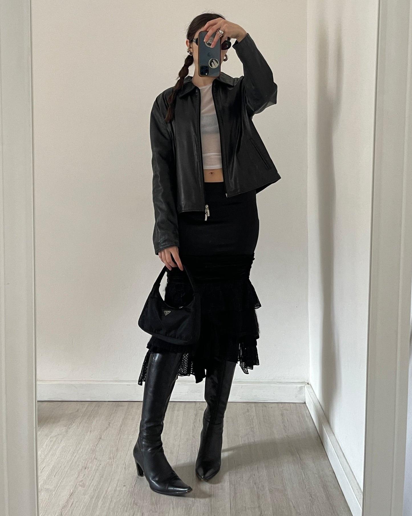 Satin mohair patchwork midi skirt