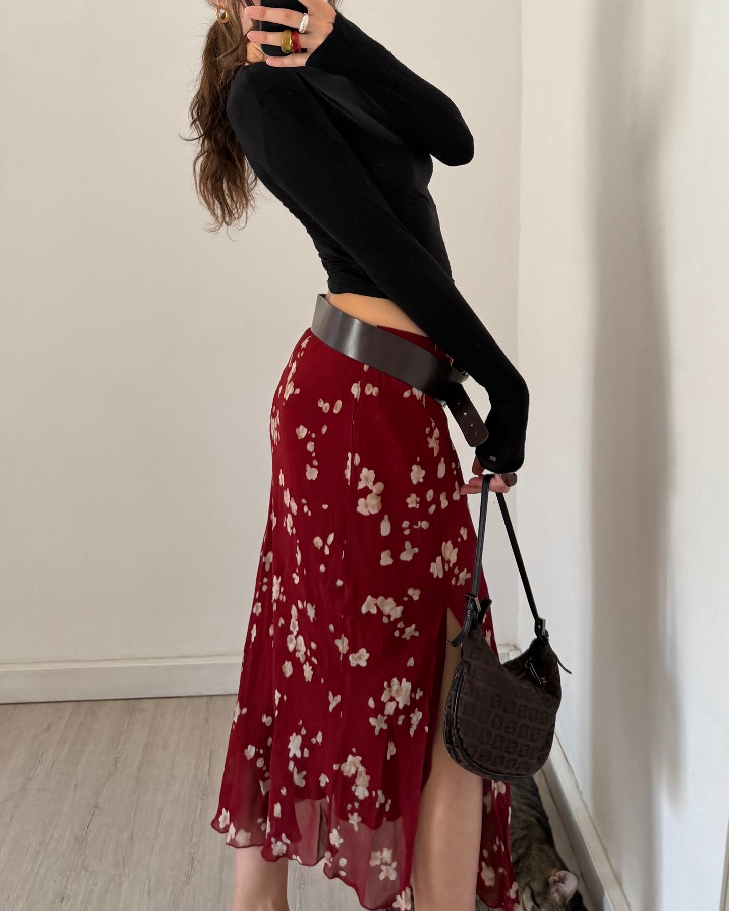 00s Floral midi skirt