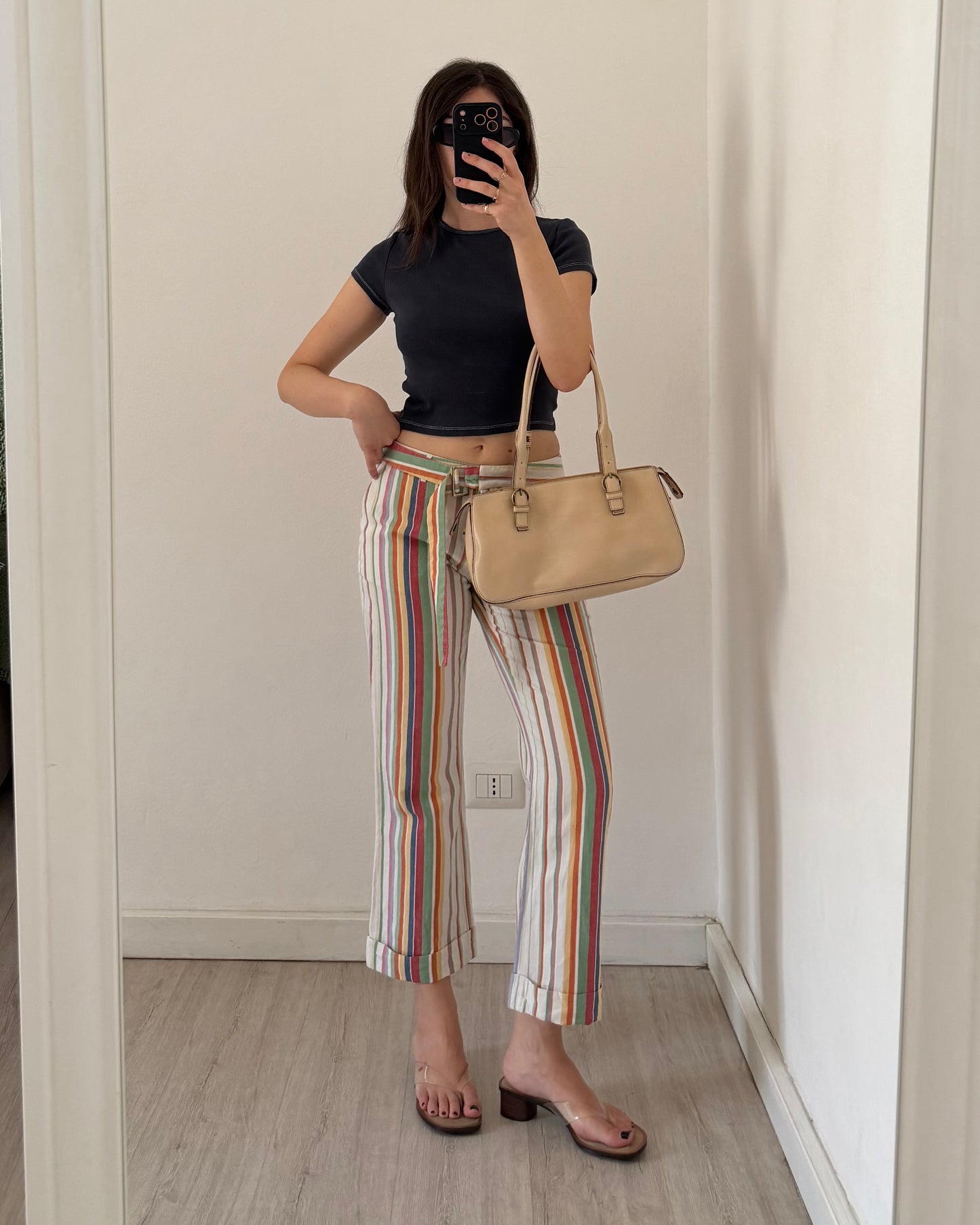 Linen mix striped trousers