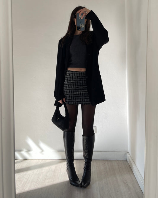 Velvet argyle mini skirt