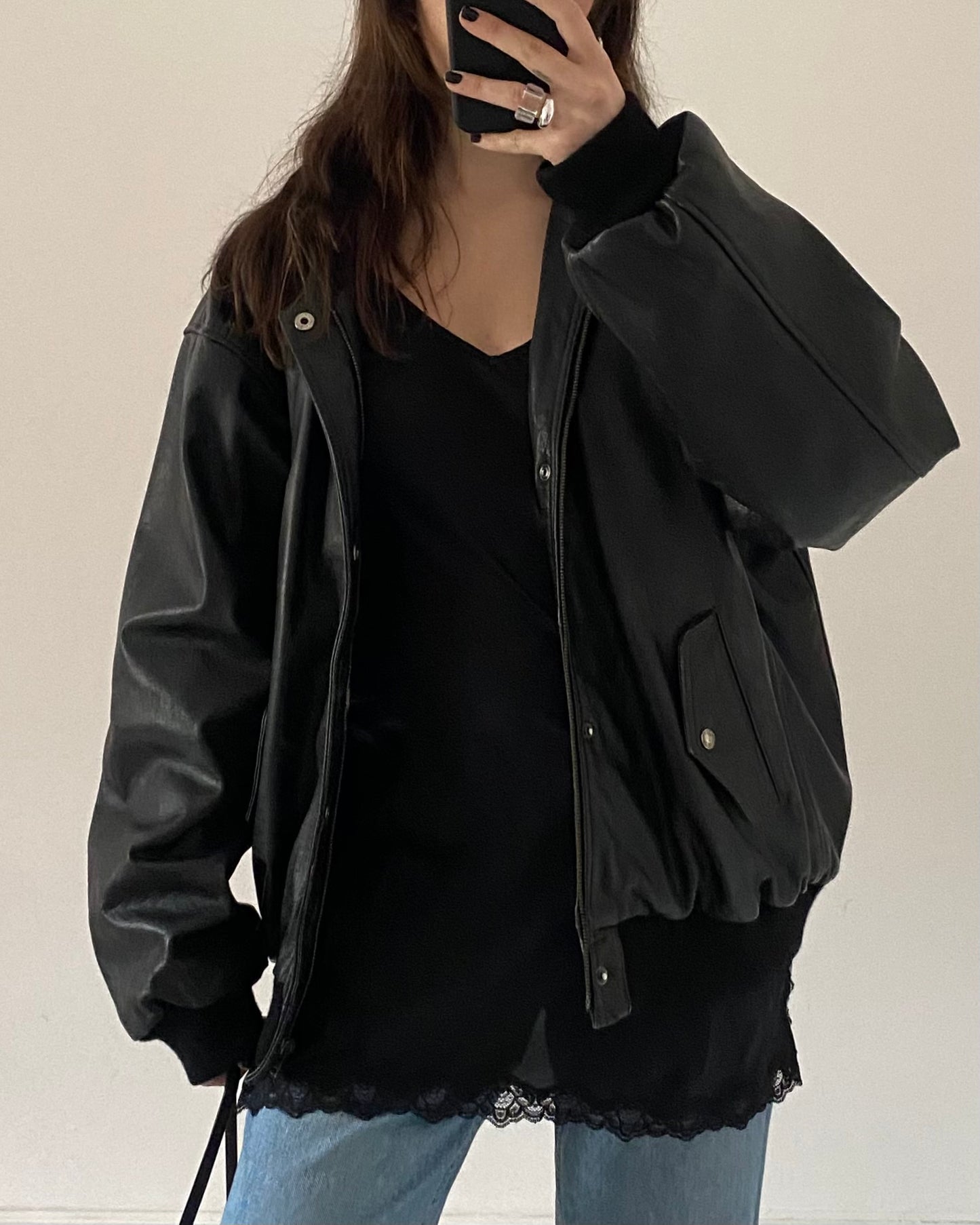 Leather bomber jacket