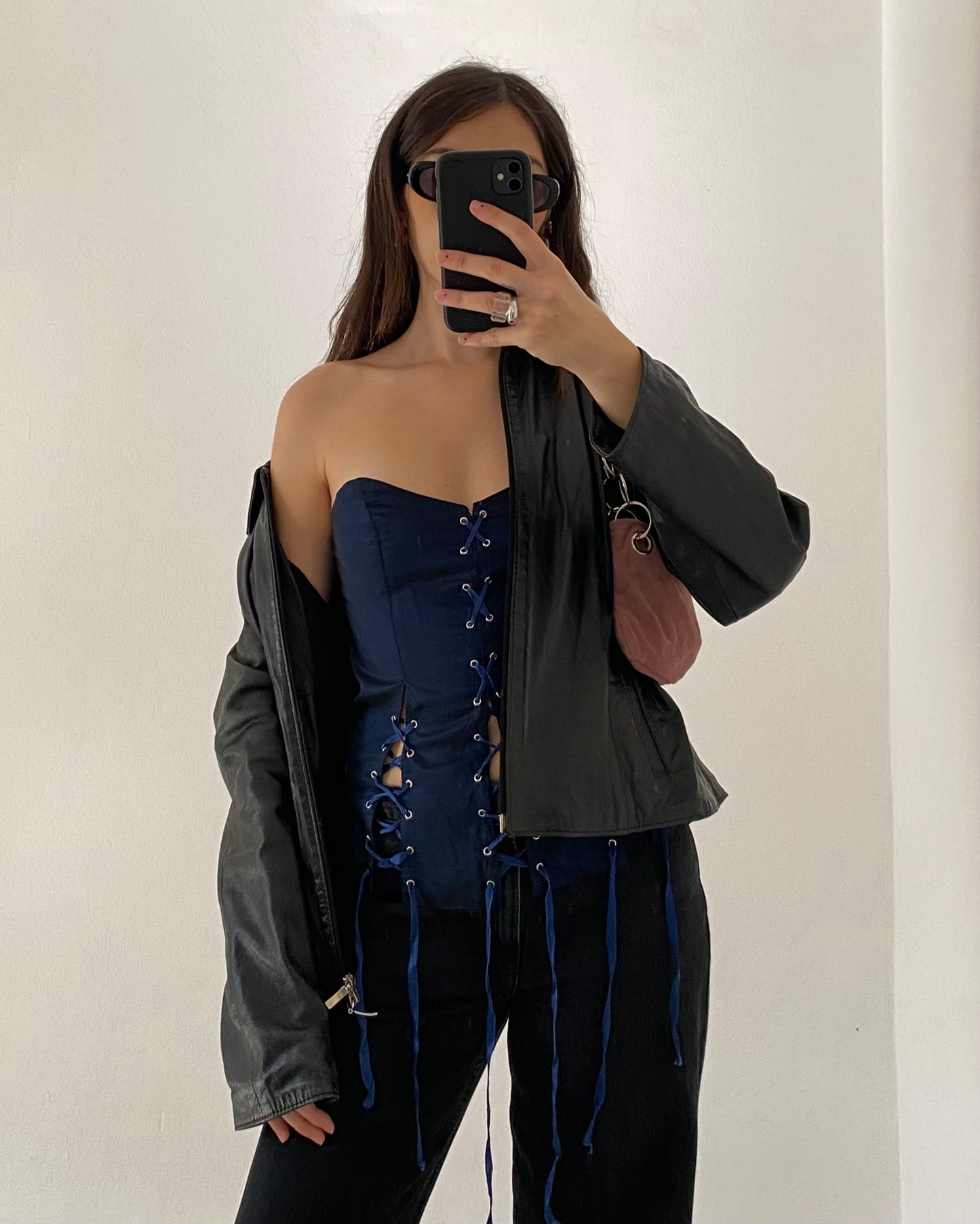 Midnight blue lace up corset