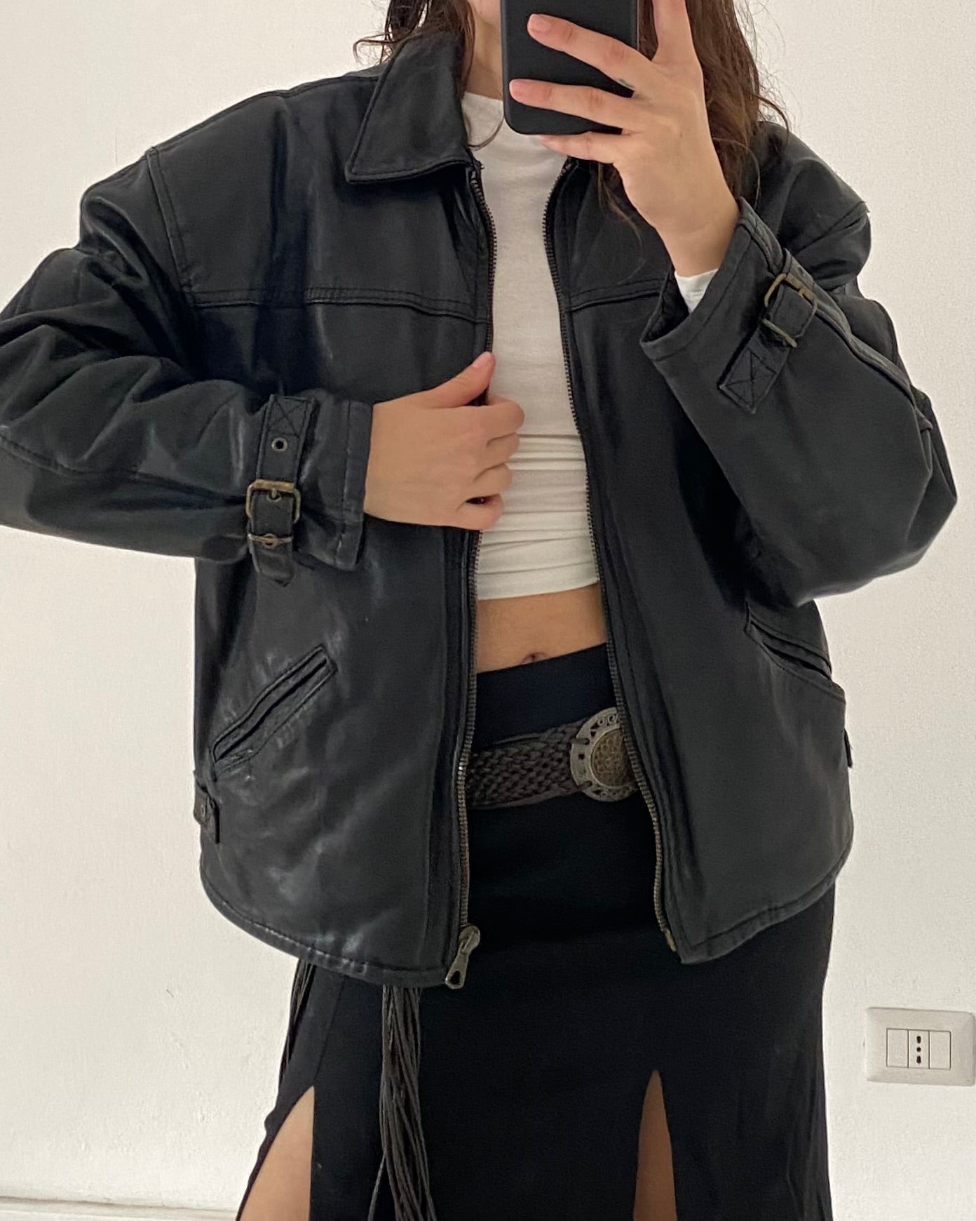 Leather bomber jacket